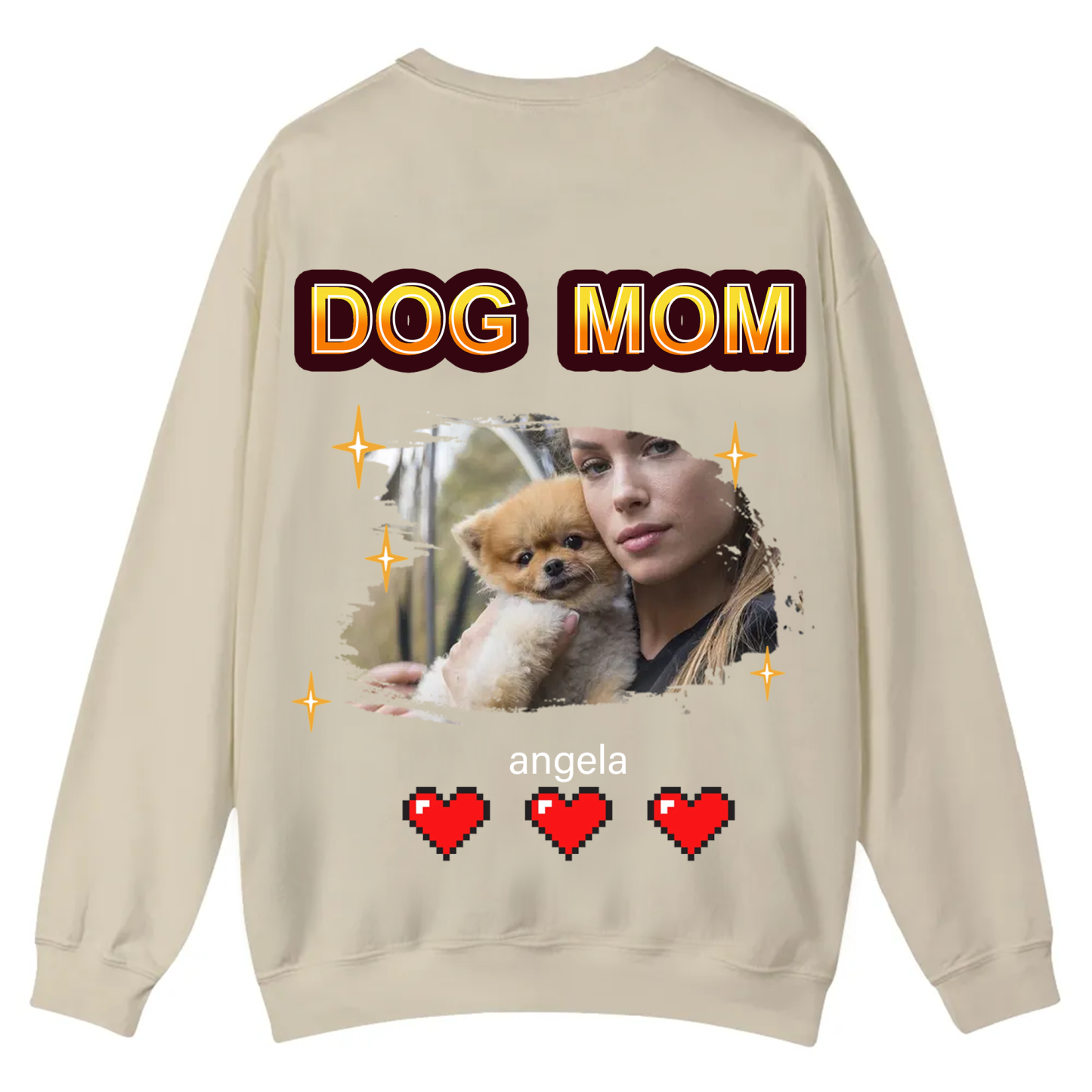 Dog Mom Pixel Photo - Personalized Custom Unisex Casual Crewneck Sweatshirt