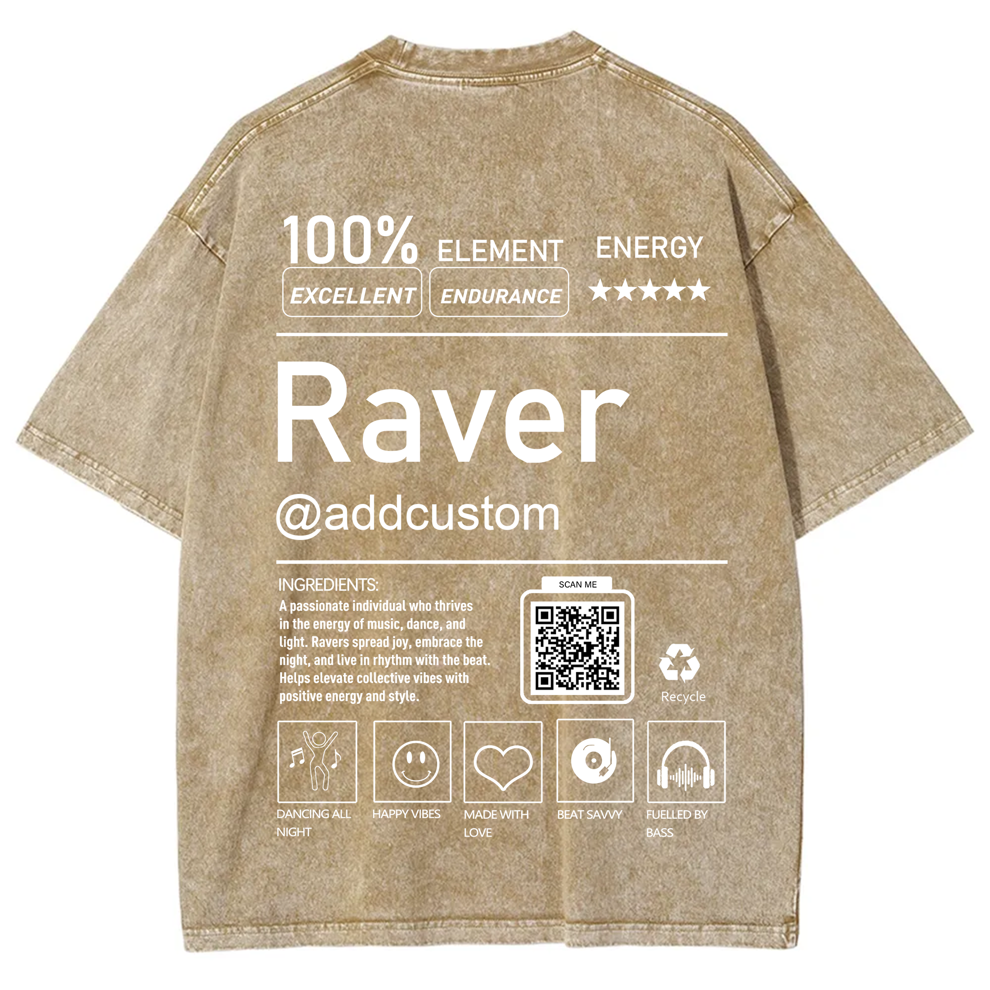 Addcustom QR Code Raver Unisex Fit Washed T-Shirt wearishow