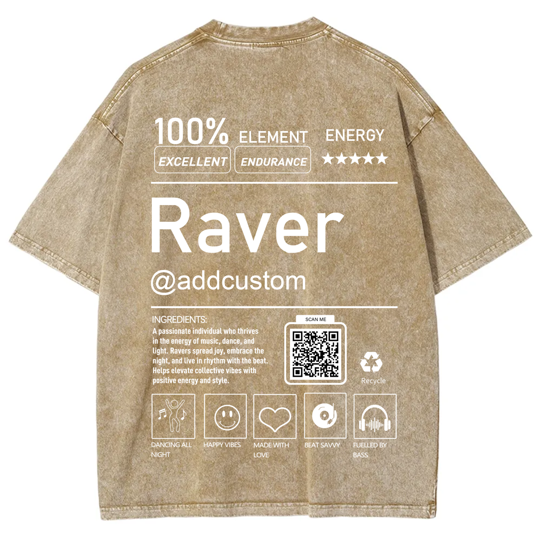 Addcustom QR Code Raver Unisex Fit Washed T-Shirt wearishow