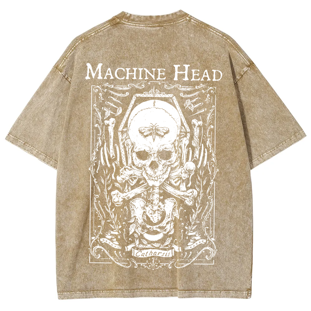 Unisex Vintage Washed Machine Head Band Heavy Meta t-Shirt