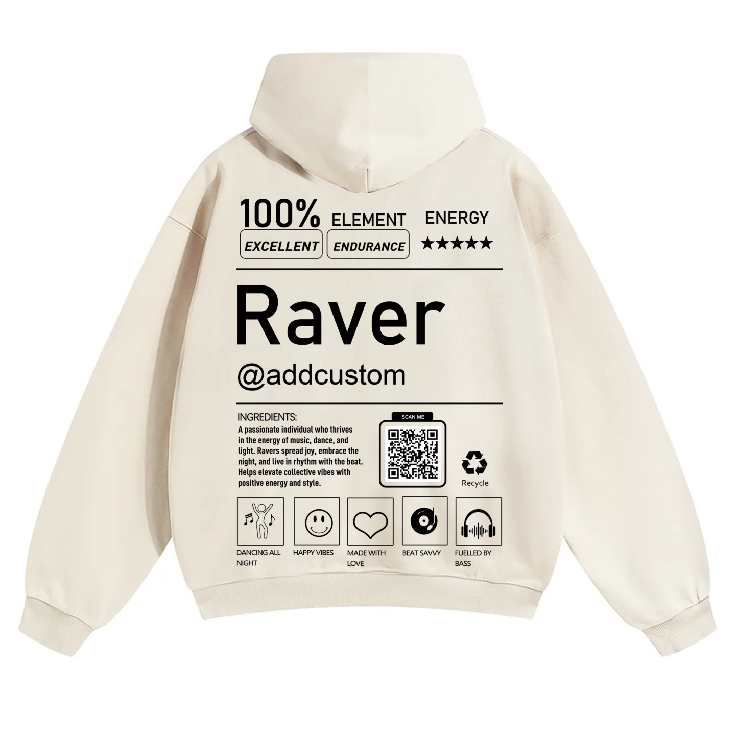 Addcustom QR Code Raver Solid Color Hoodie wearishow