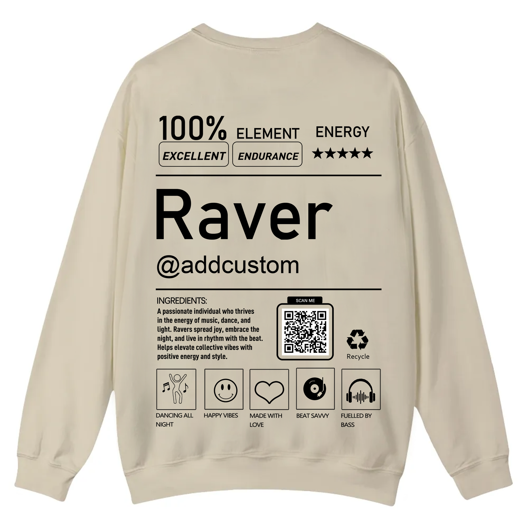 Addcustom QR Code Raver Casual Crewneck Sweatshirt wearishow