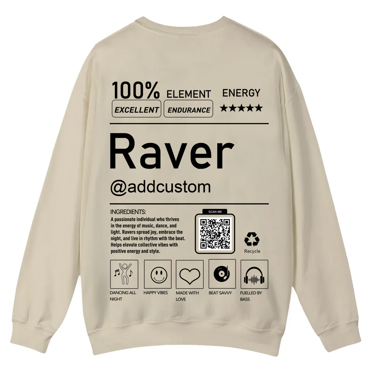 Addcustom QR Code Raver Casual Crewneck Sweatshirt wearishow