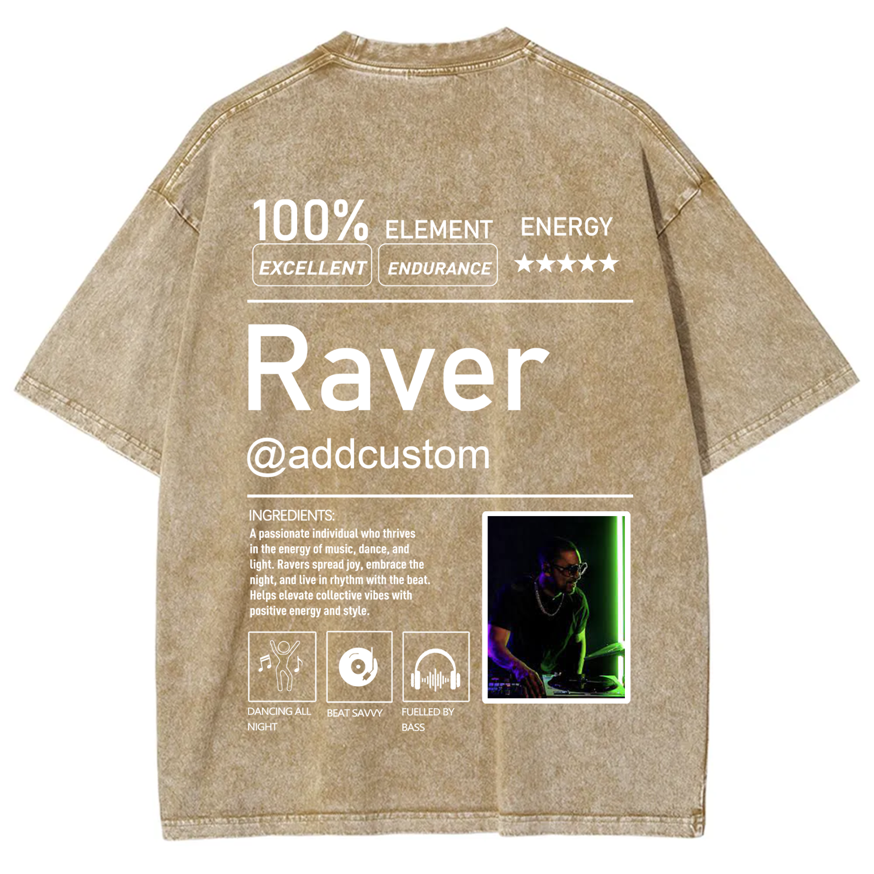 Addcustom  Photo Raver Unisex Fit Washed T-Shirt wearishow