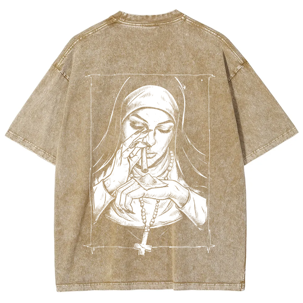 Unisex Vintage Washed  Evil Nun art t-Shirt