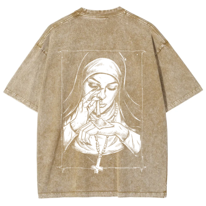 Unisex Vintage Washed  Evil Nun art t-Shirt