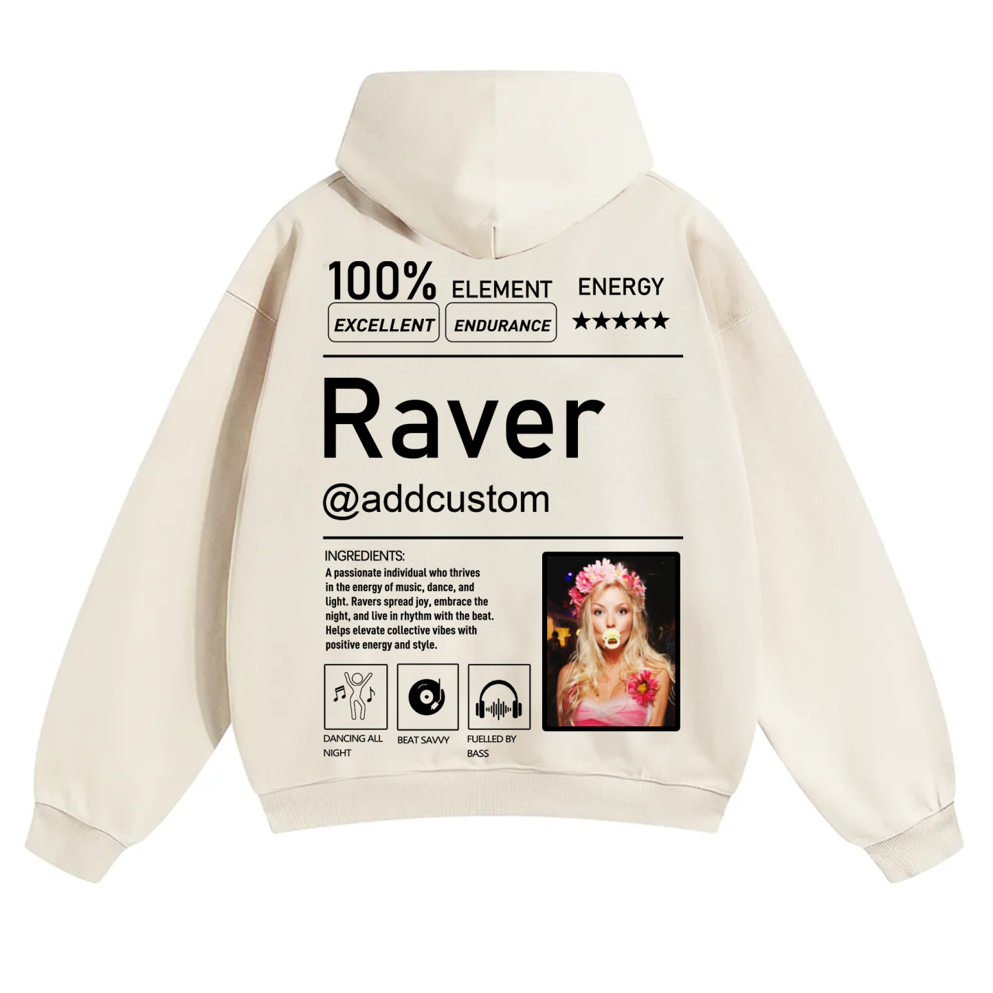 Addcustom Photo Raver Solid Color Hoodie wearishow