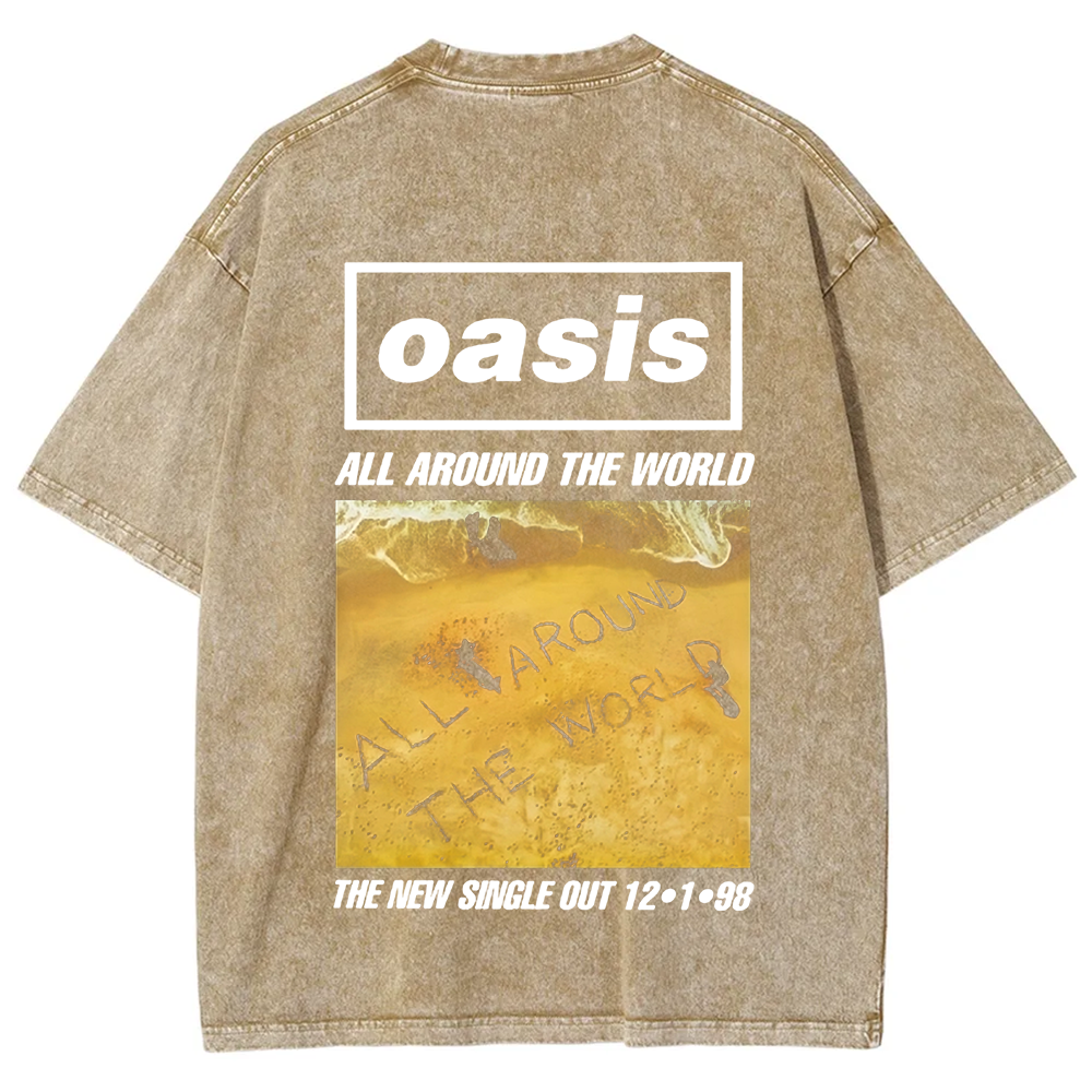 Unisex Vintage Washed Oasis Band All Around the World  t-Shirt