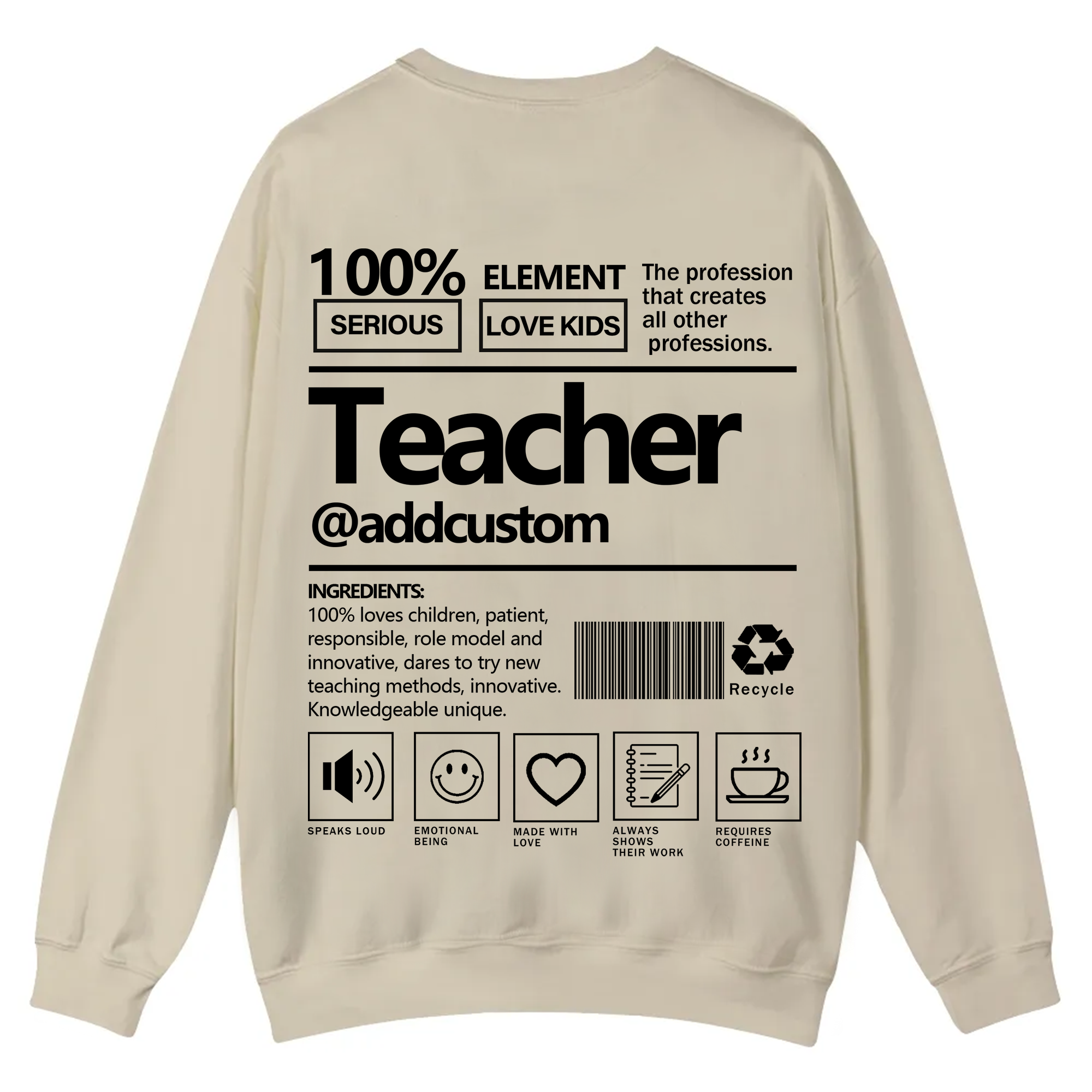 Teacher Addcustom Casual Crewneck Sweatshirt wearishow