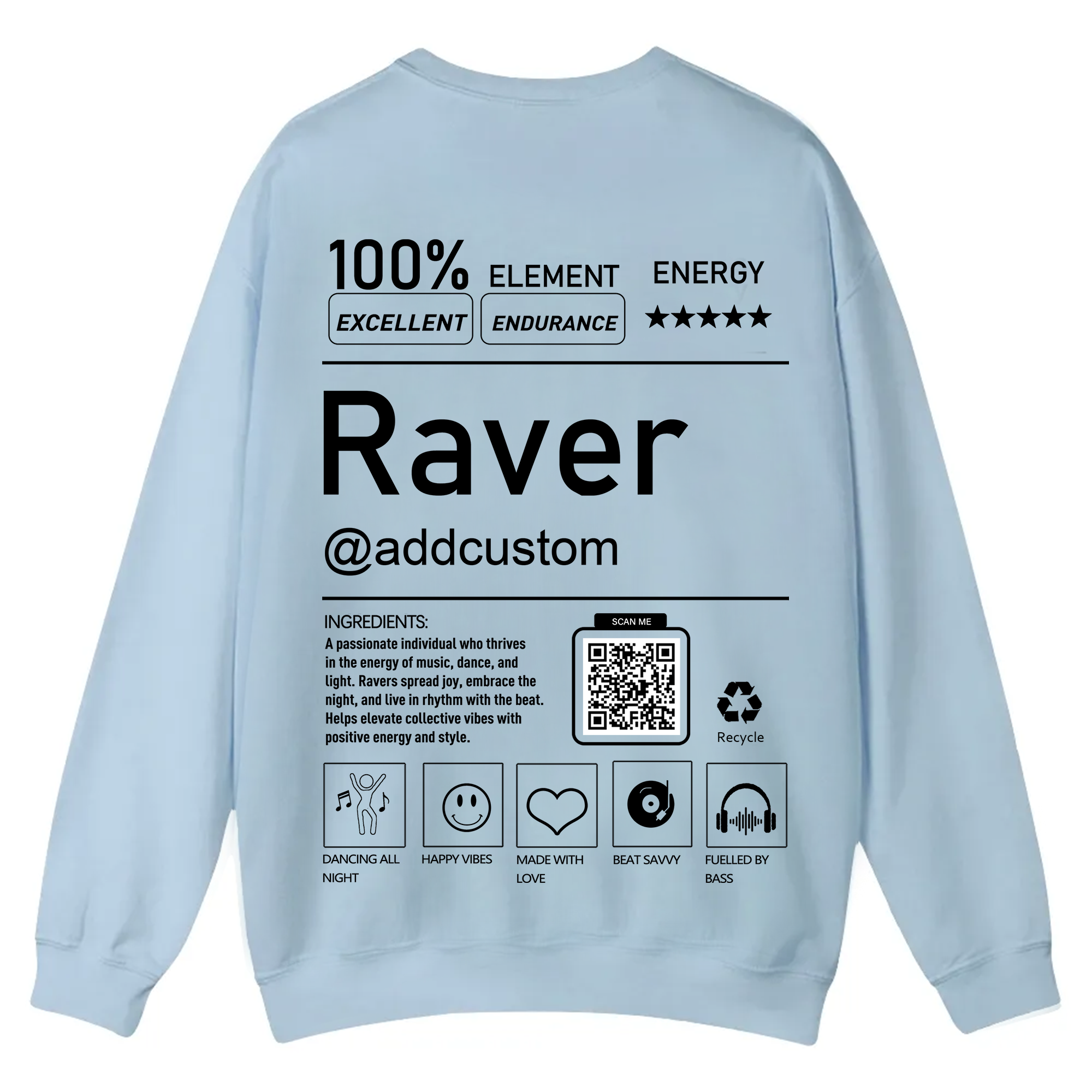 Addcustom QR Code Raver Casual Crewneck Sweatshirt wearishow