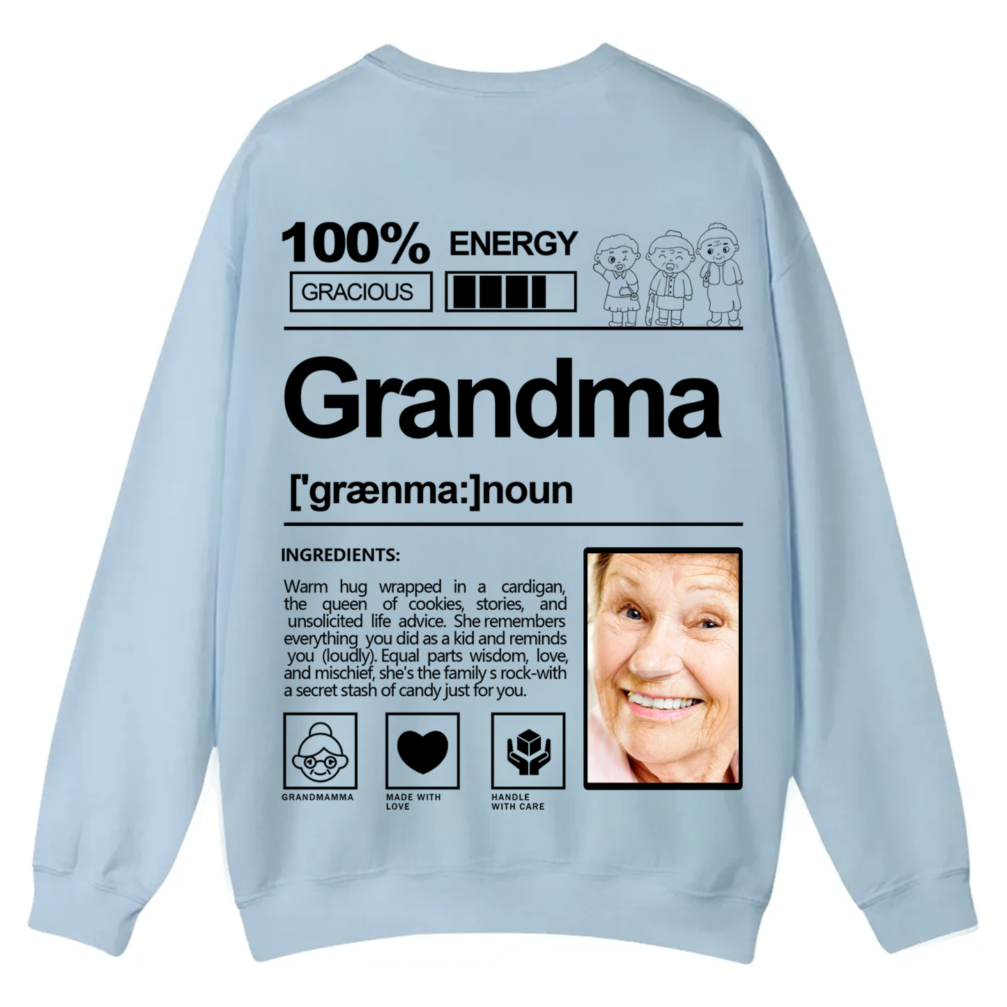 Addcustom  Photo Grandma Casual Crewneck Sweatshirt