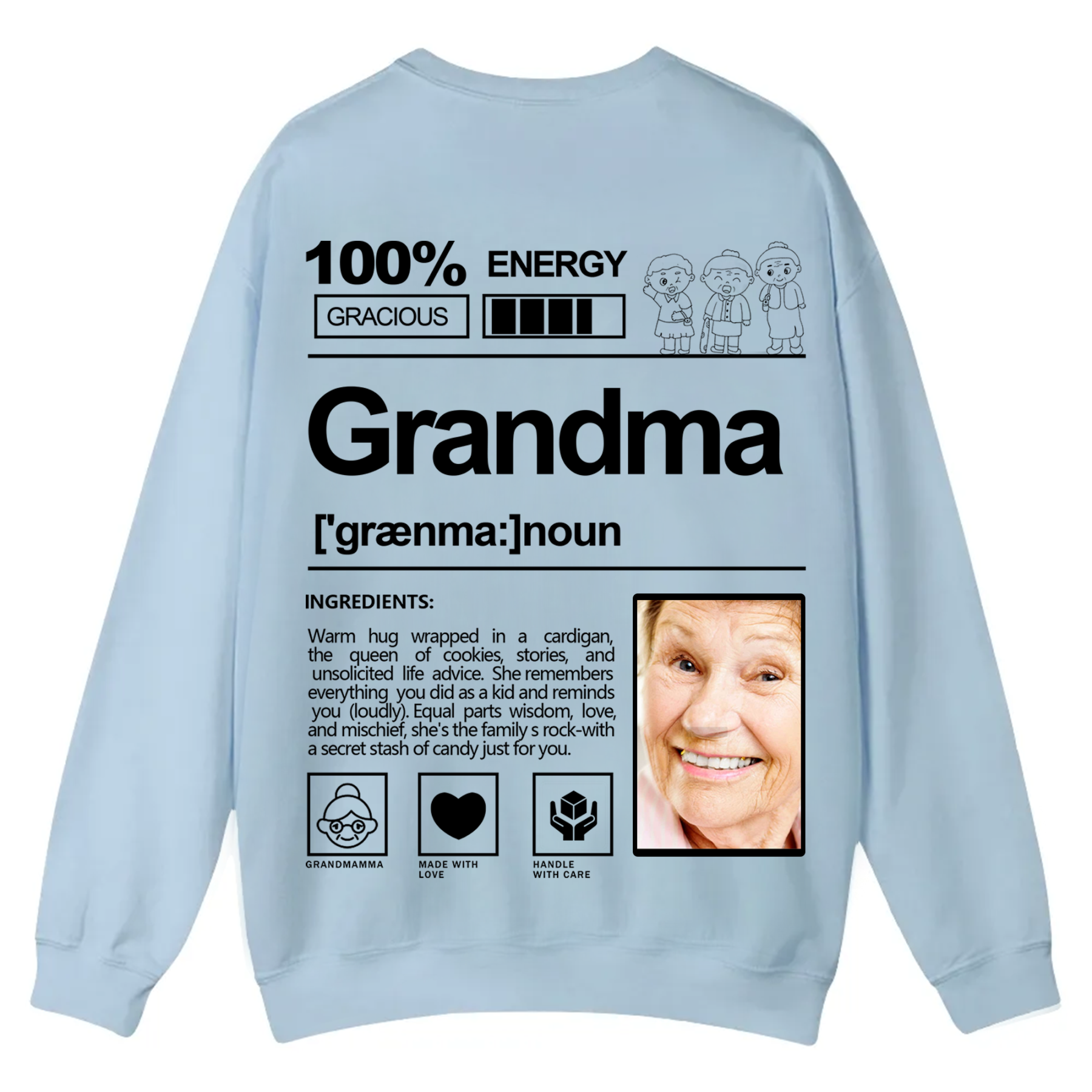 Addcustom  Photo Grandma Casual Crewneck Sweatshirt