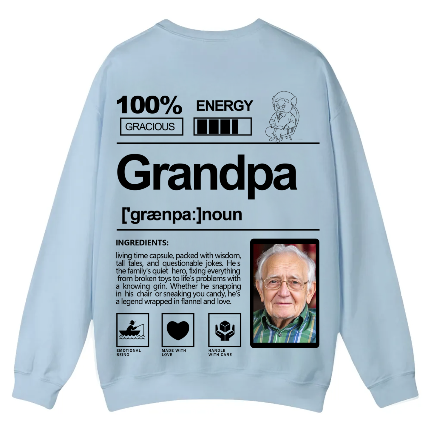 Addcustom  Photo Grandpa Casual Crewneck Sweatshirt