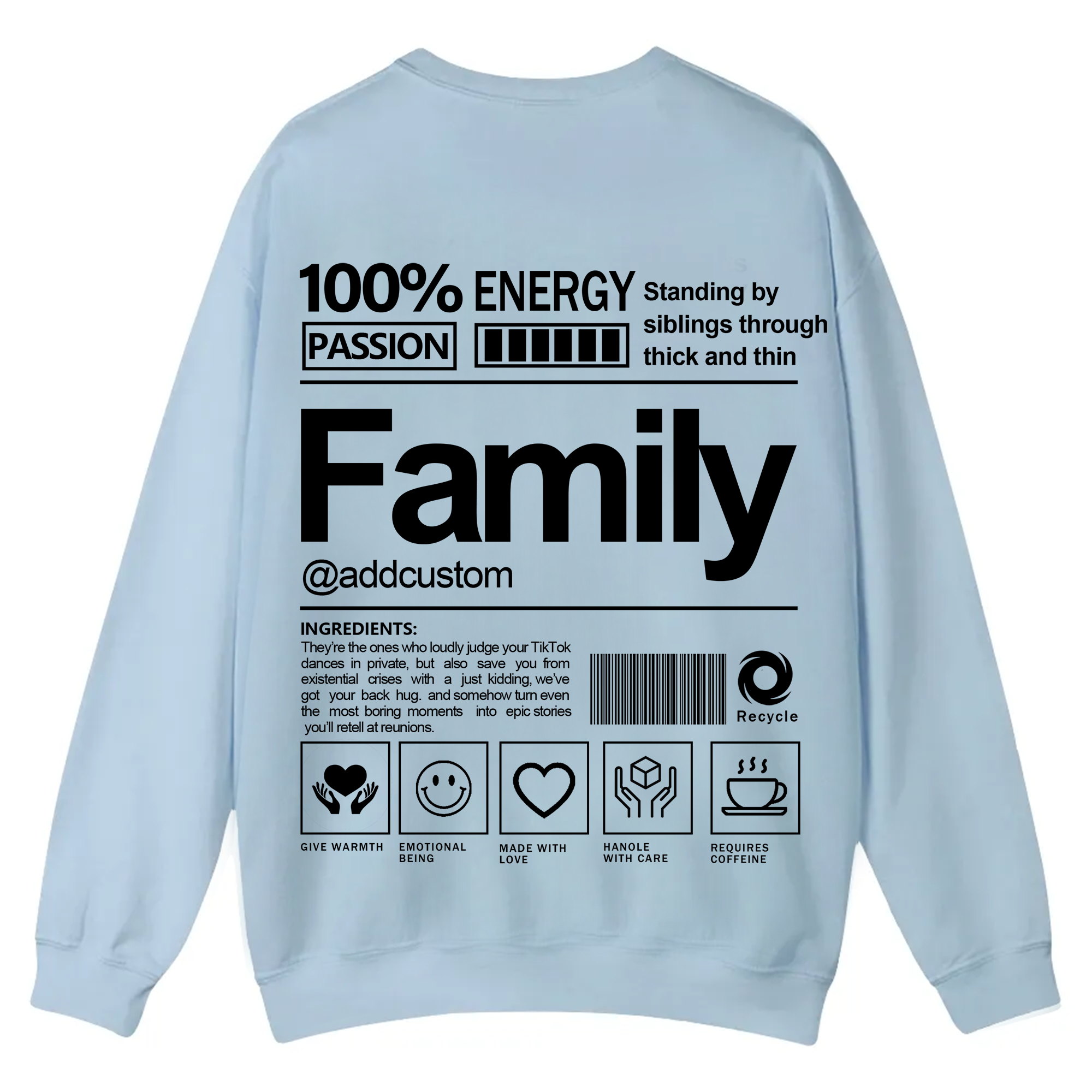 Family Addcustom Casual Crewneck Sweatshirt