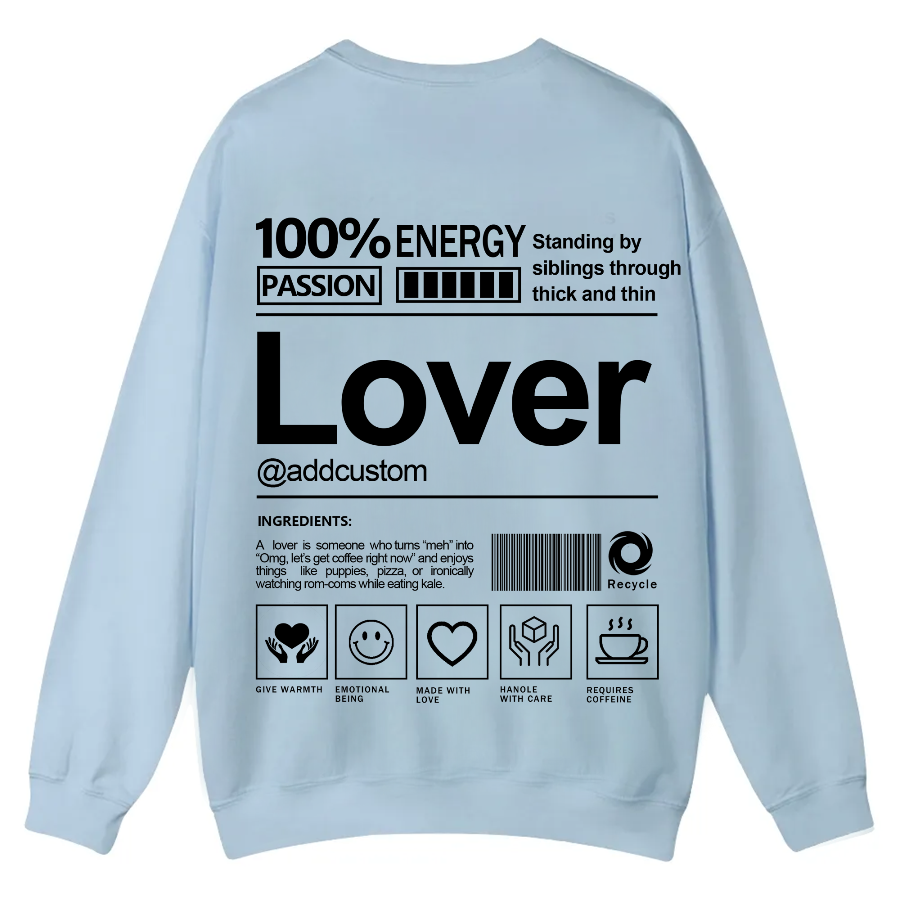 Lover Addcustom Casual Crewneck Sweatshirt