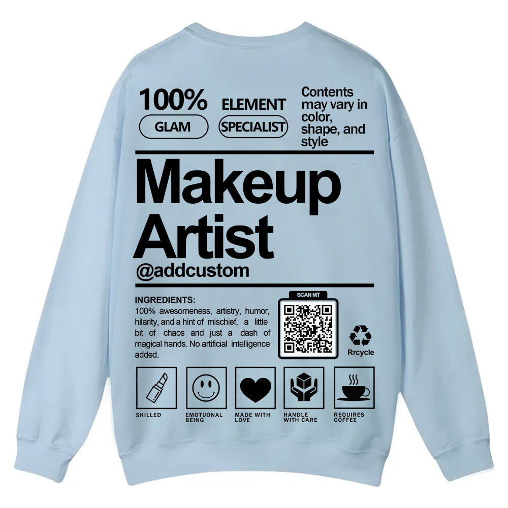 Wearishow Makeup Artist Addcustom QR Code Casual Crewneck Sweatshirt
