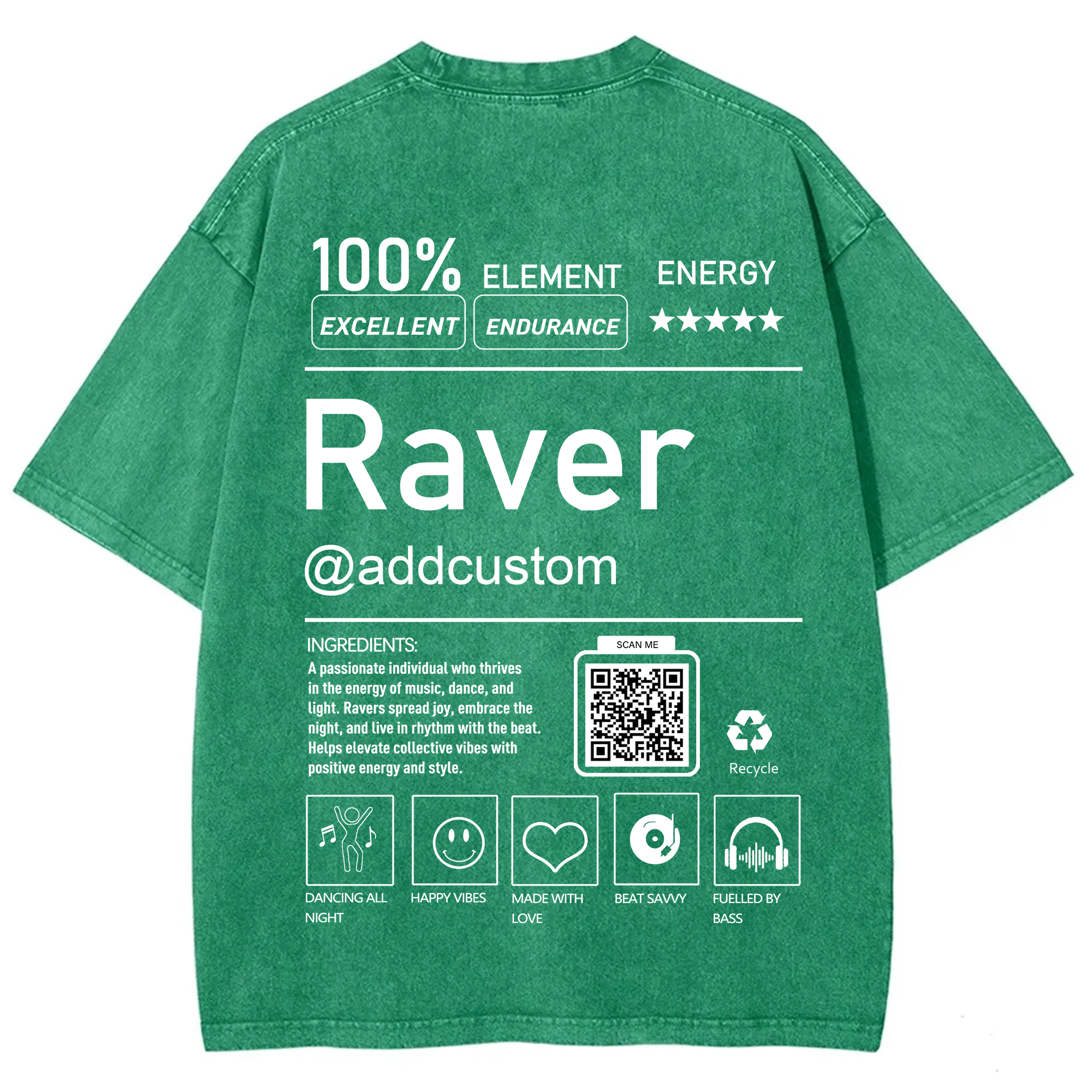 Addcustom QR Code Raver Unisex Fit Washed T-Shirt wearishow