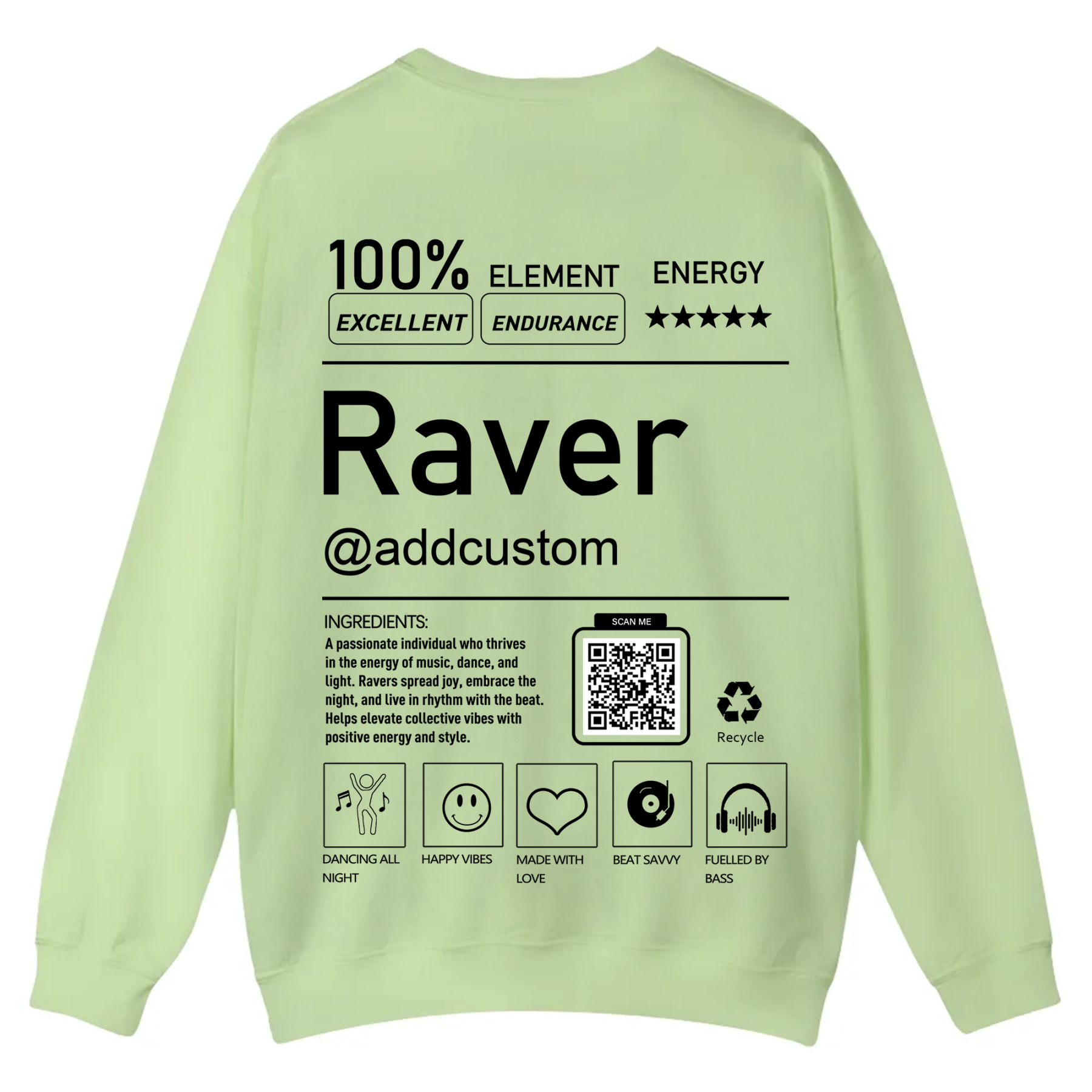 Addcustom QR Code Raver Casual Crewneck Sweatshirt wearishow