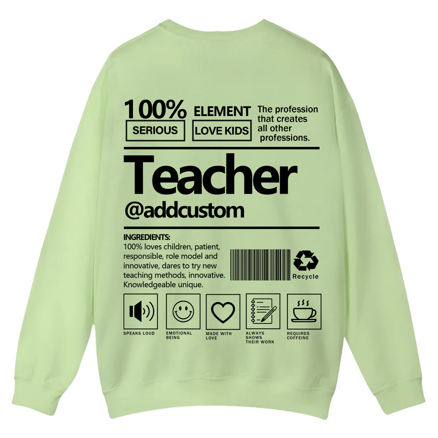 Teacher Addcustom Casual Crewneck Sweatshirt wearishow