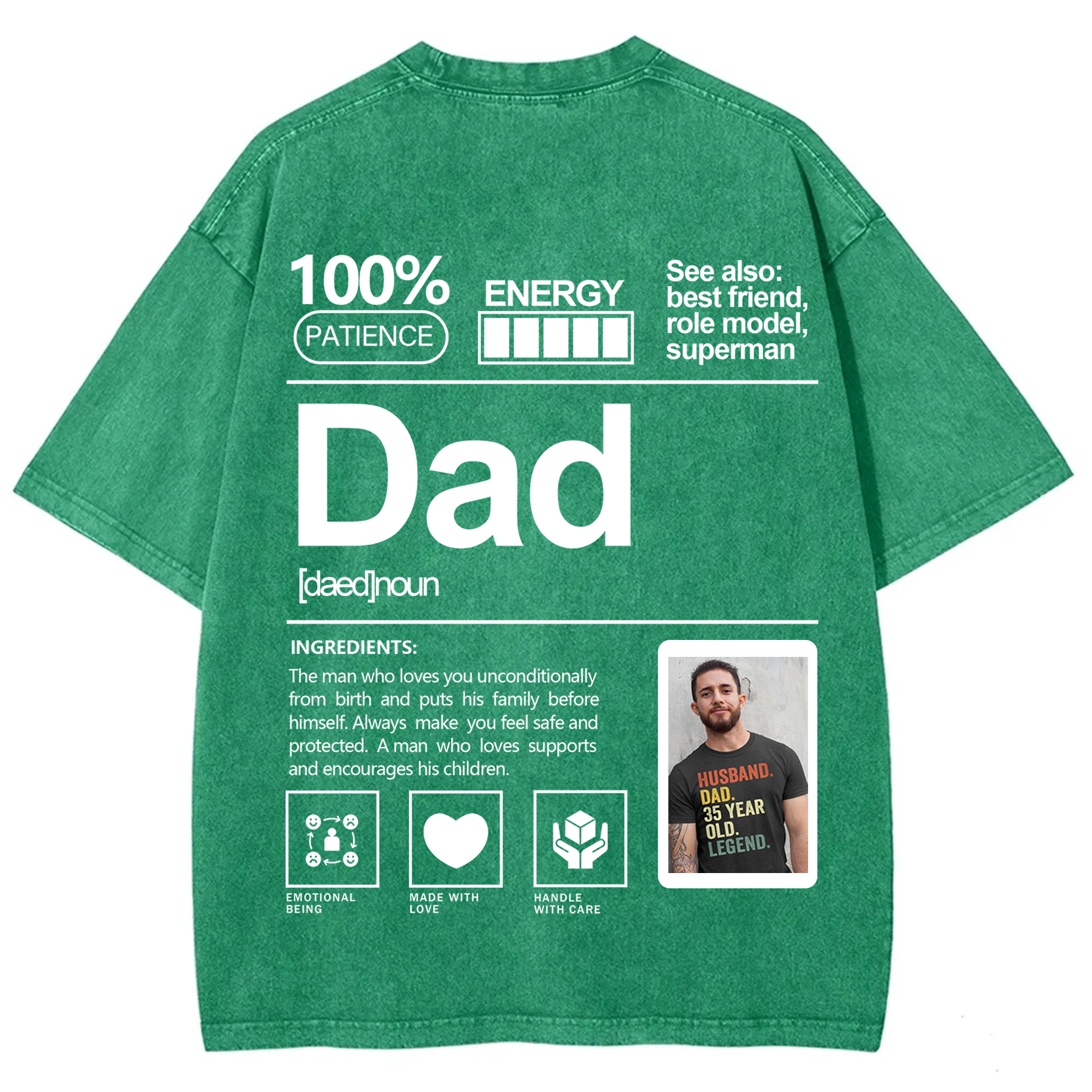 Addcustom Photo Dad Washed T-Shirt
