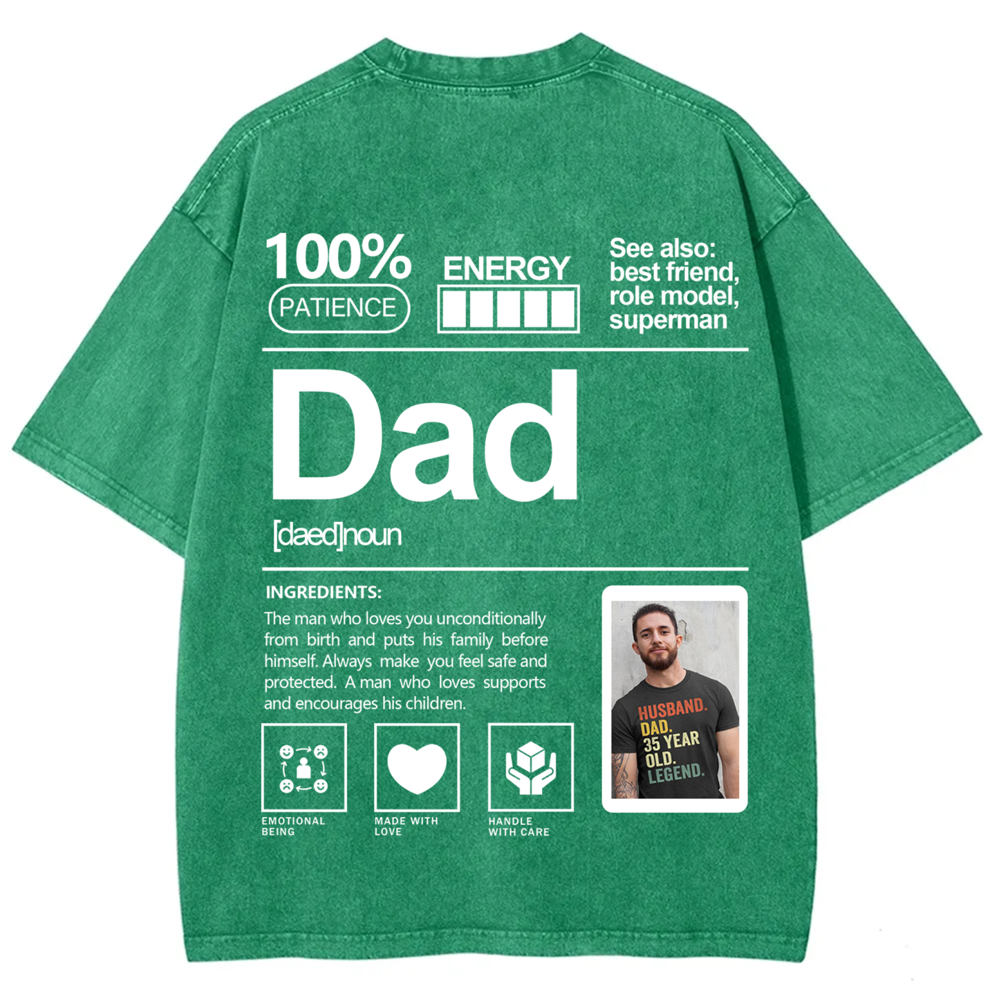 Addcustom Photo Dad Washed T-Shirt