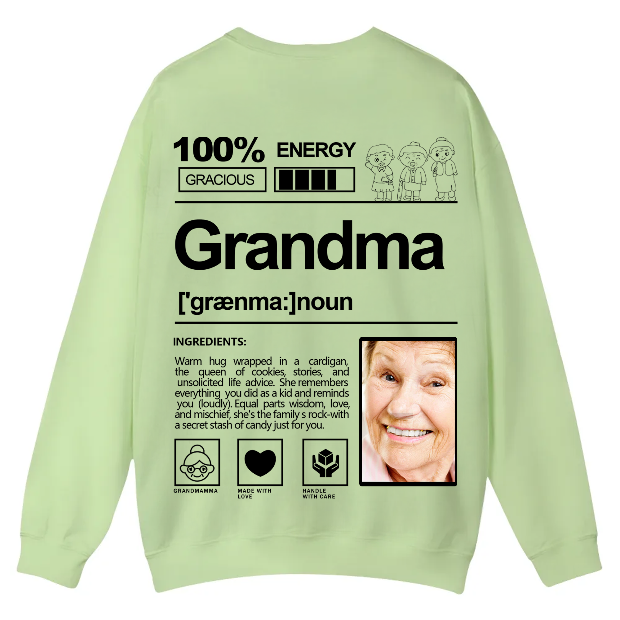 Addcustom  Photo Grandma Casual Crewneck Sweatshirt