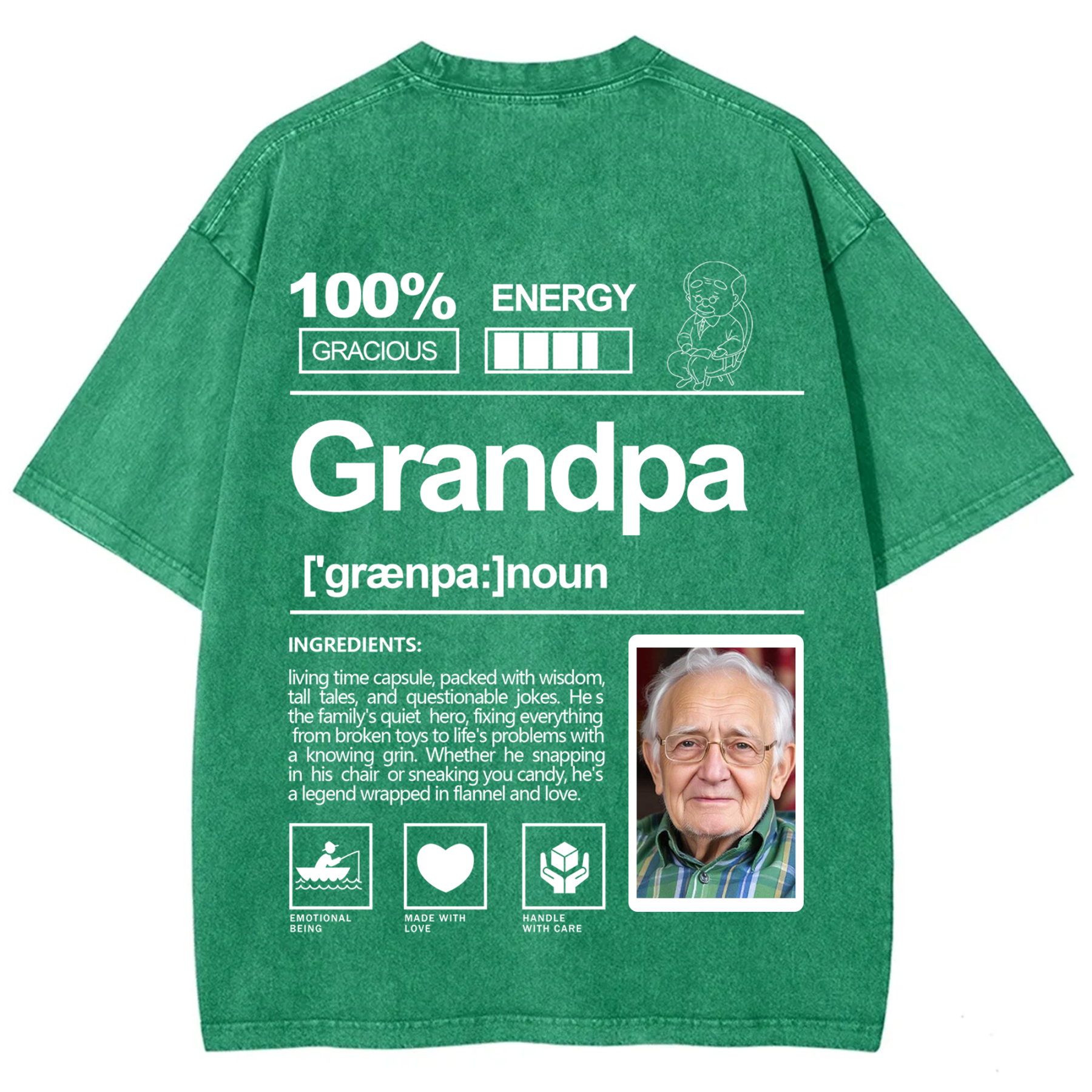 Addcustom Photo Grandpa Washed T-Shirt