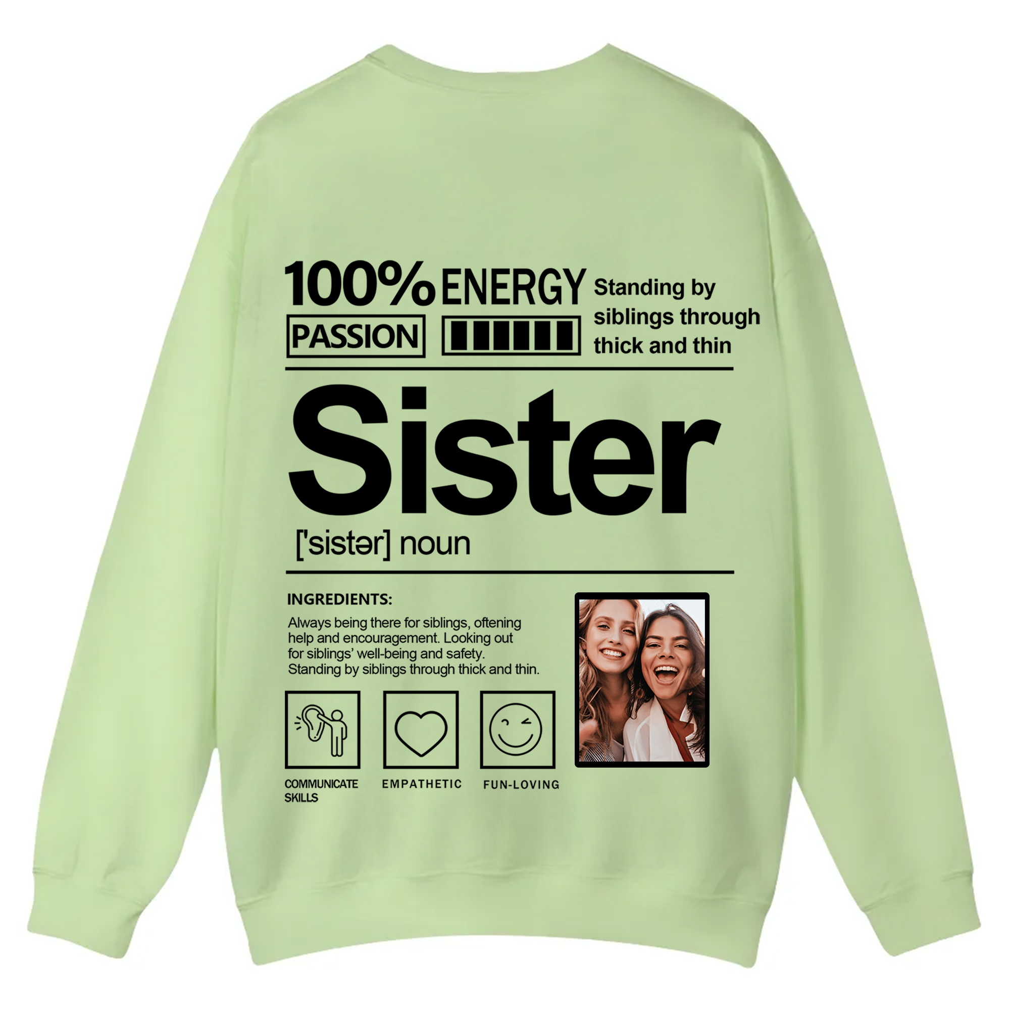 Addcustom  Photo Sister Casual Crewneck Sweatshirt