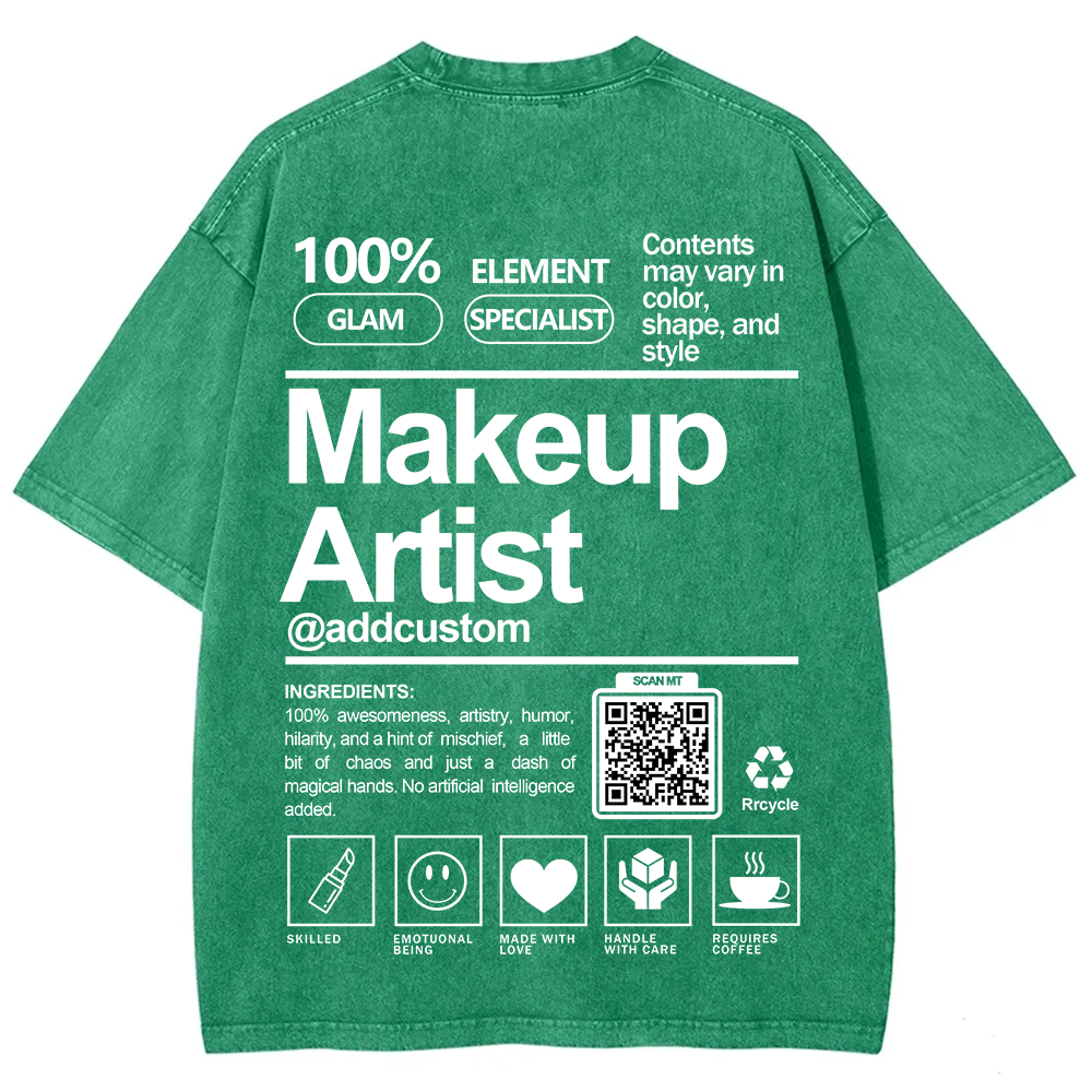 Wearishow Makeup Artist Addcustom QR Code Unisex Fit Washed T-Shirt