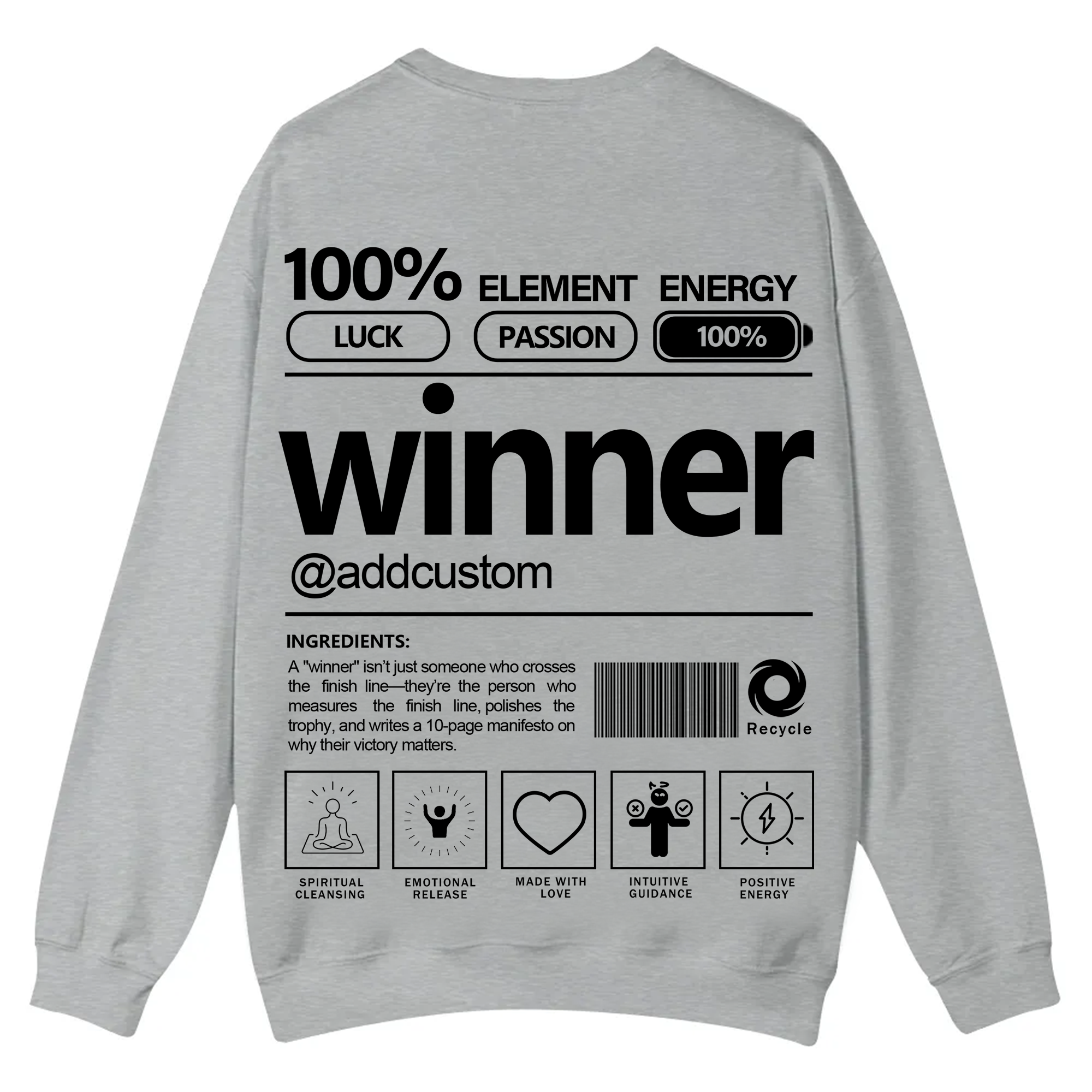 Winner Addcustom Unisex Fit Casual Crewneck Sweatshirt
