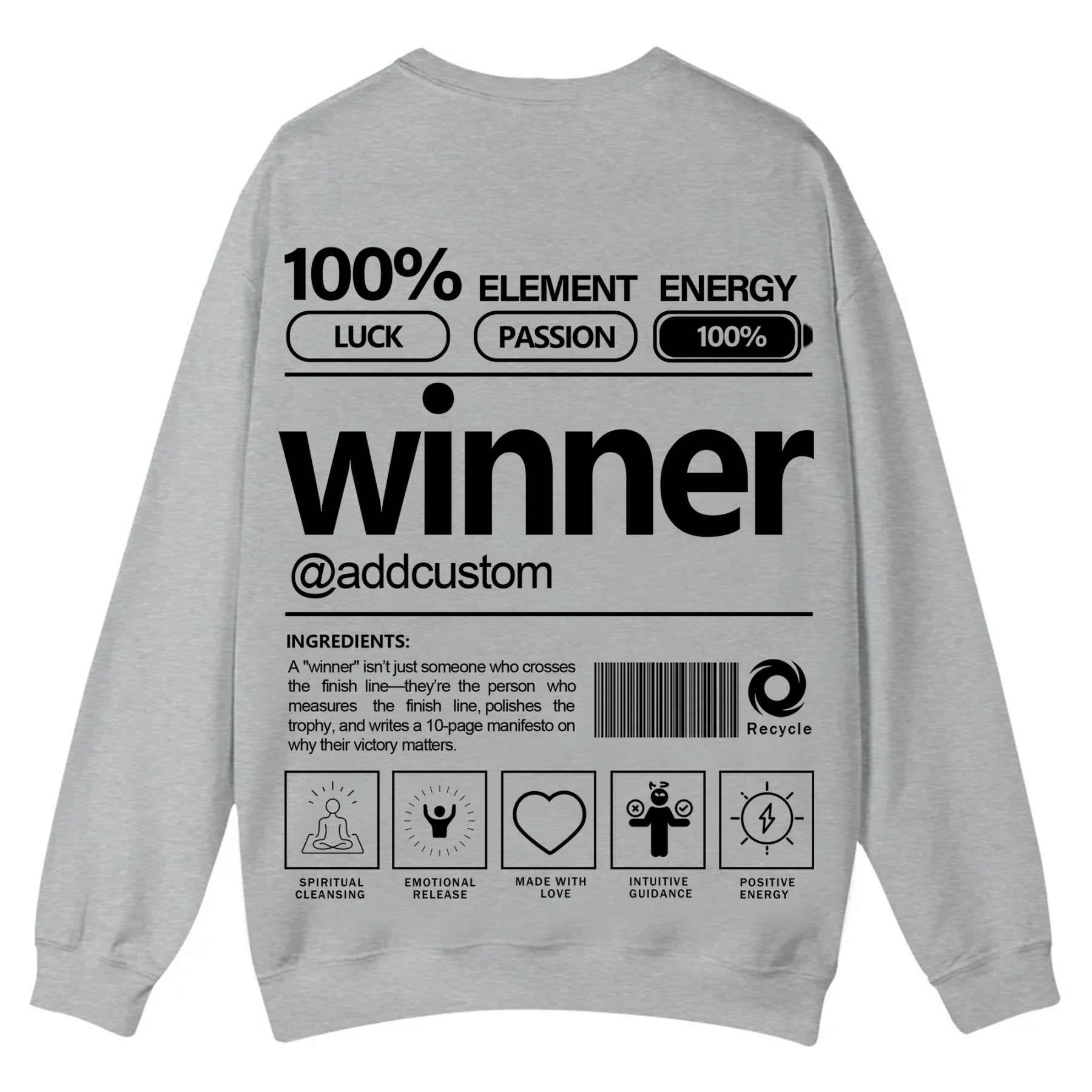 Winner Addcustom Unisex Fit Casual Crewneck Sweatshirt