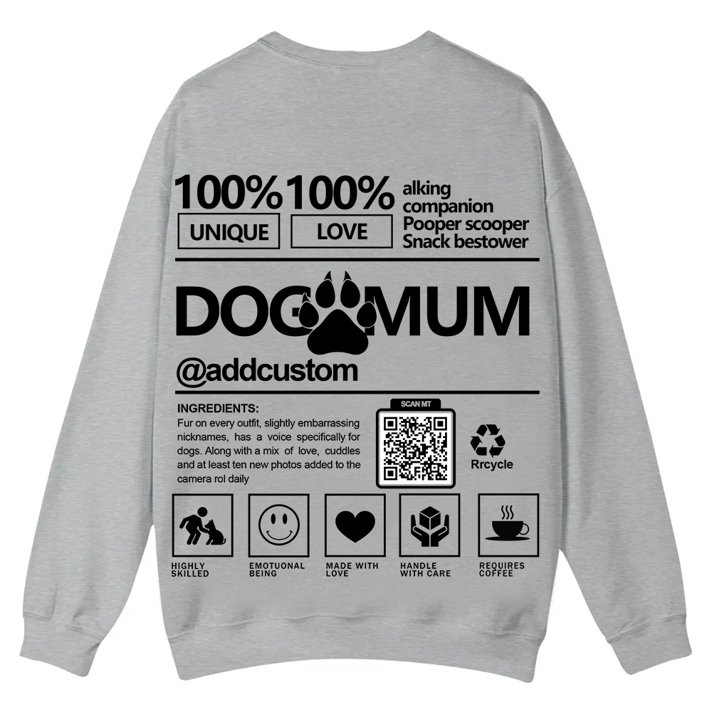 Dog Mum  Addcustom QR Code Name Unisex Casual Crewneck Sweatshirt