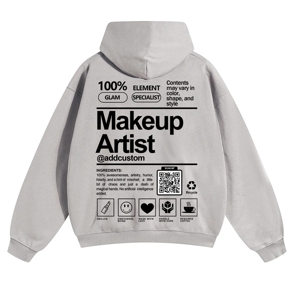 Wearishow Makeup Artist Addcustom QR Code Solid Color Hoodie