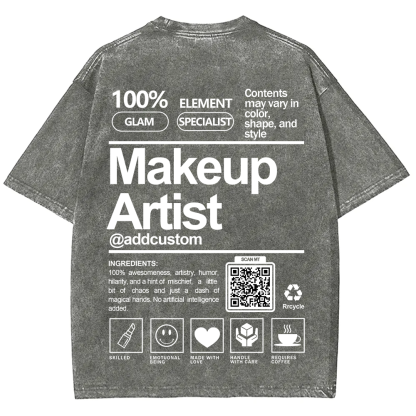 Wearishow Makeup Artist Addcustom QR Code Unisex Fit Washed T-Shirt