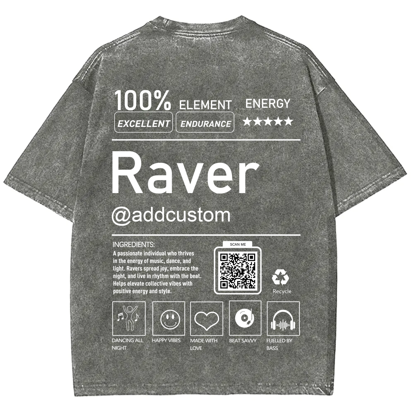 Addcustom QR Code Raver Unisex Fit Washed T-Shirt wearishow