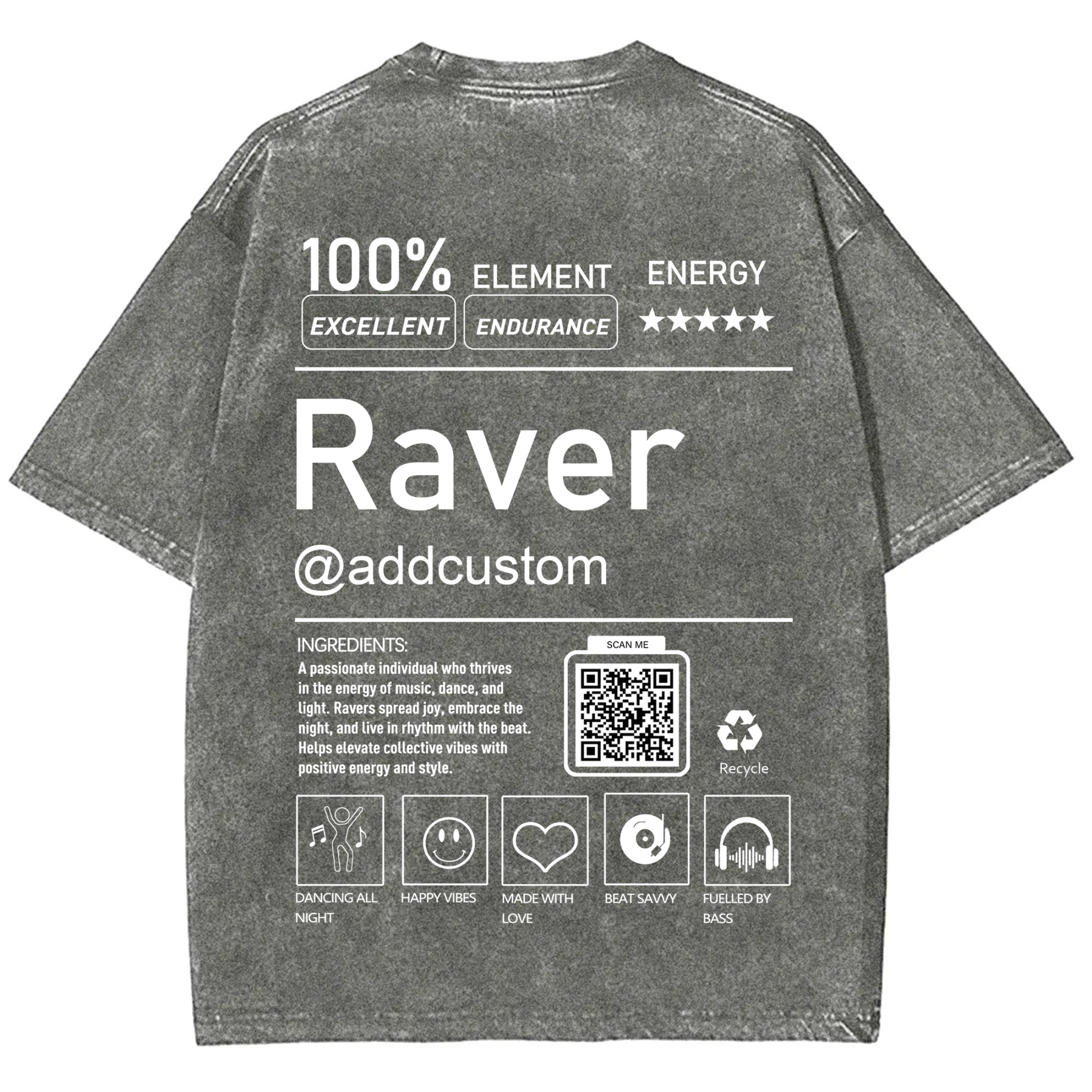 Addcustom QR Code Raver Unisex Fit Washed T-Shirt wearishow