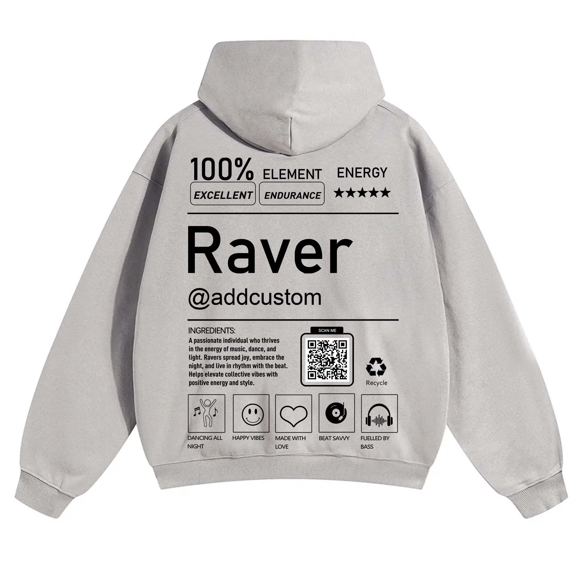 Addcustom QR Code Raver Solid Color Hoodie wearishow