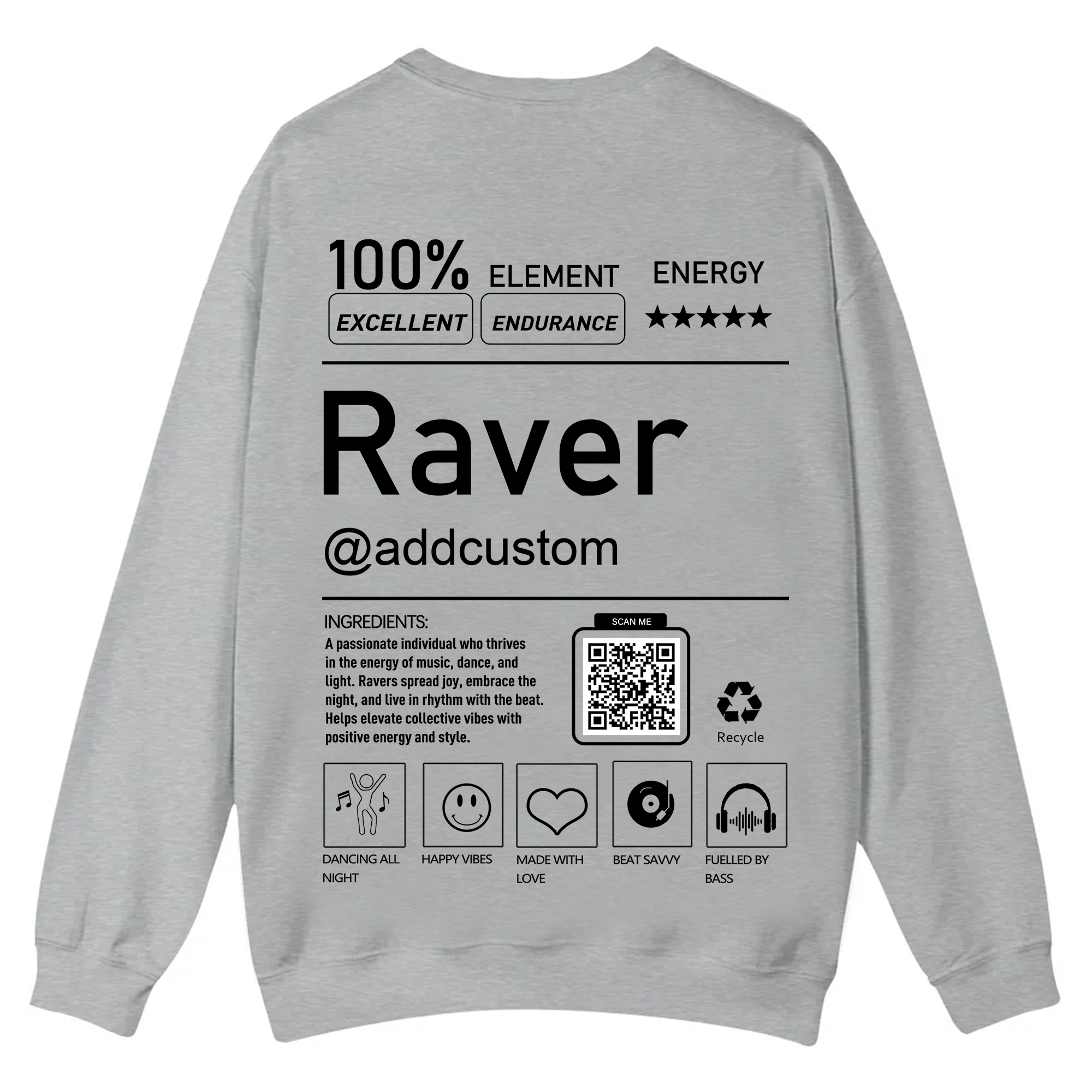 Addcustom QR Code Raver Casual Crewneck Sweatshirt wearishow