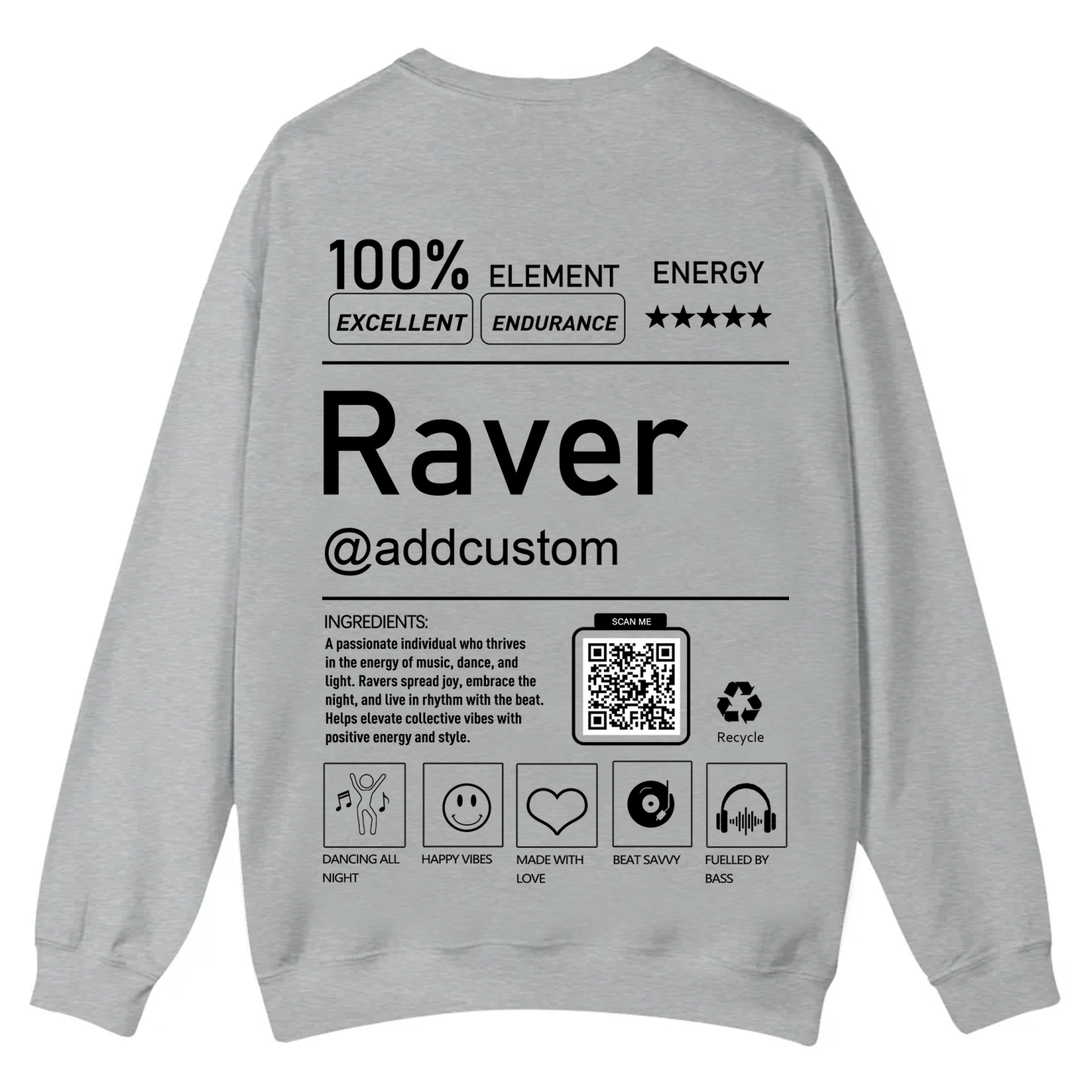 Addcustom QR Code Raver Casual Crewneck Sweatshirt wearishow