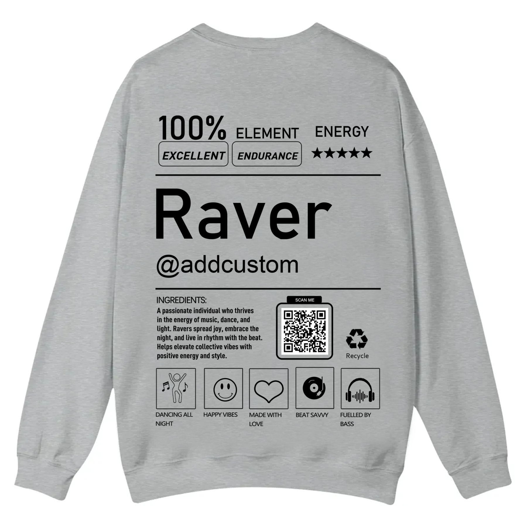Addcustom QR Code Raver Casual Crewneck Sweatshirt wearishow