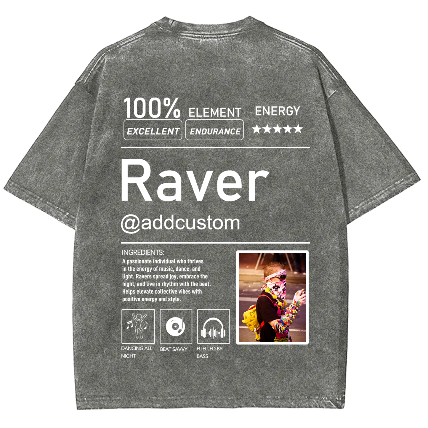 Addcustom  Photo Raver Unisex Fit Washed T-Shirt wearishow