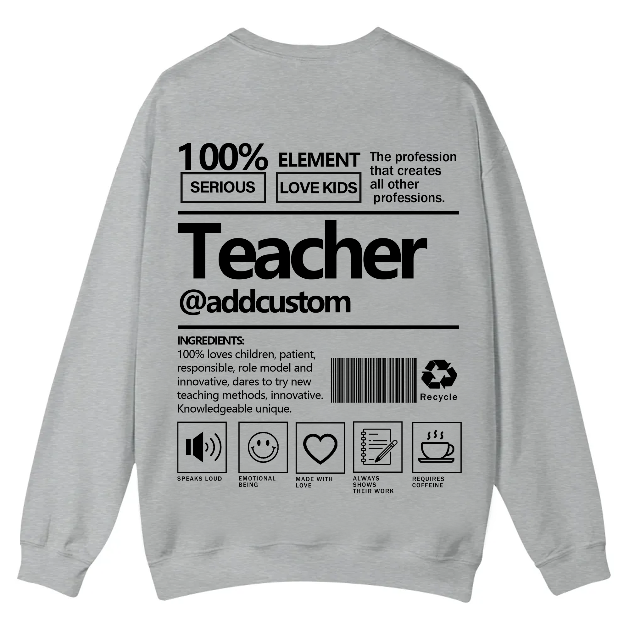 Teacher Addcustom Casual Crewneck Sweatshirt wearishow