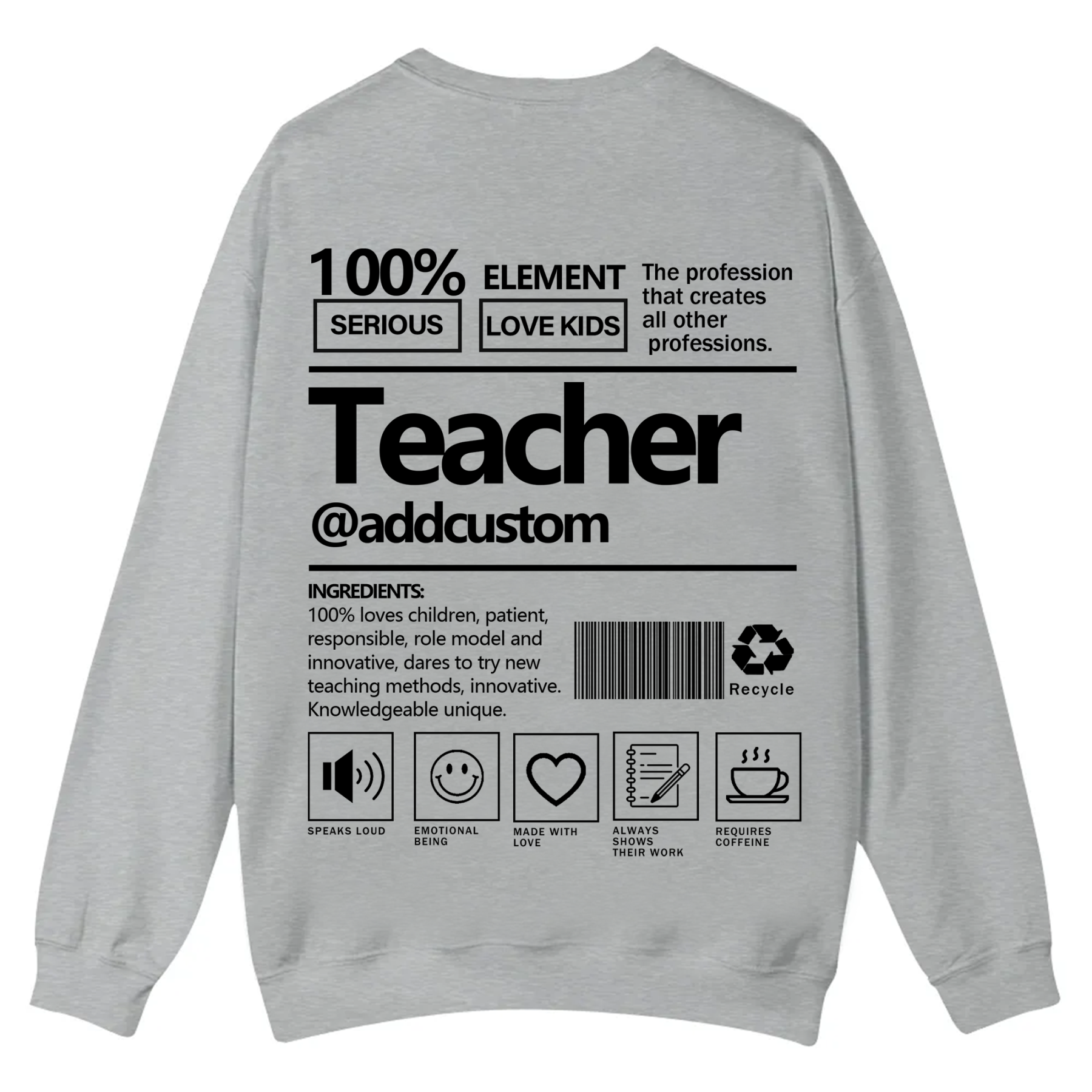 Teacher Addcustom Casual Crewneck Sweatshirt wearishow