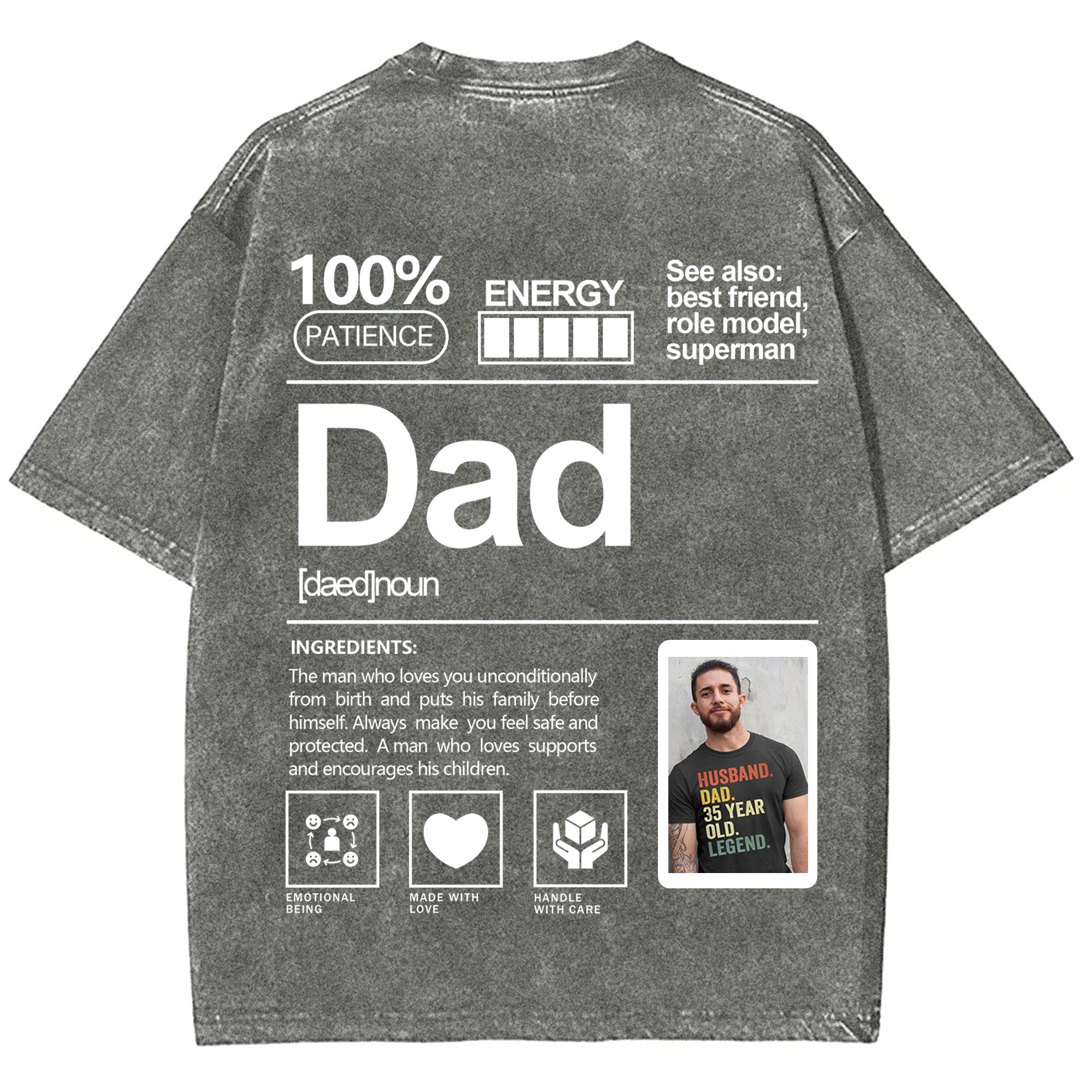 Addcustom Photo Dad Washed T-Shirt