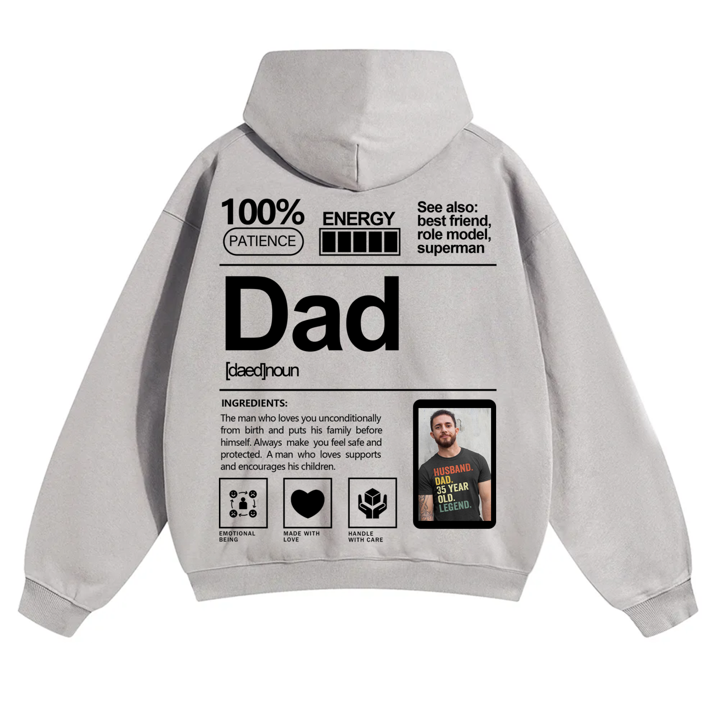 Addcustom Photo Dad Solid Color Hoodie