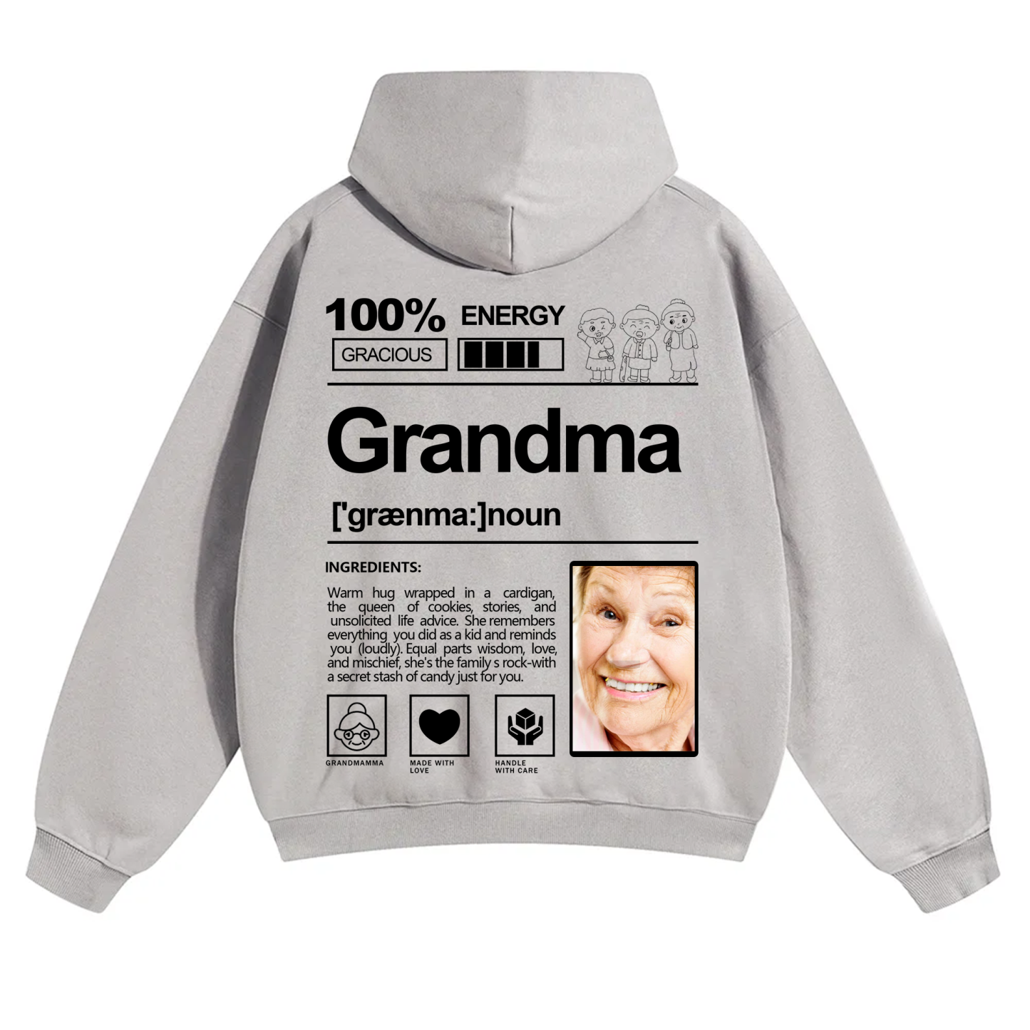Addcustom Photo Grandma Solid Color Hoodie