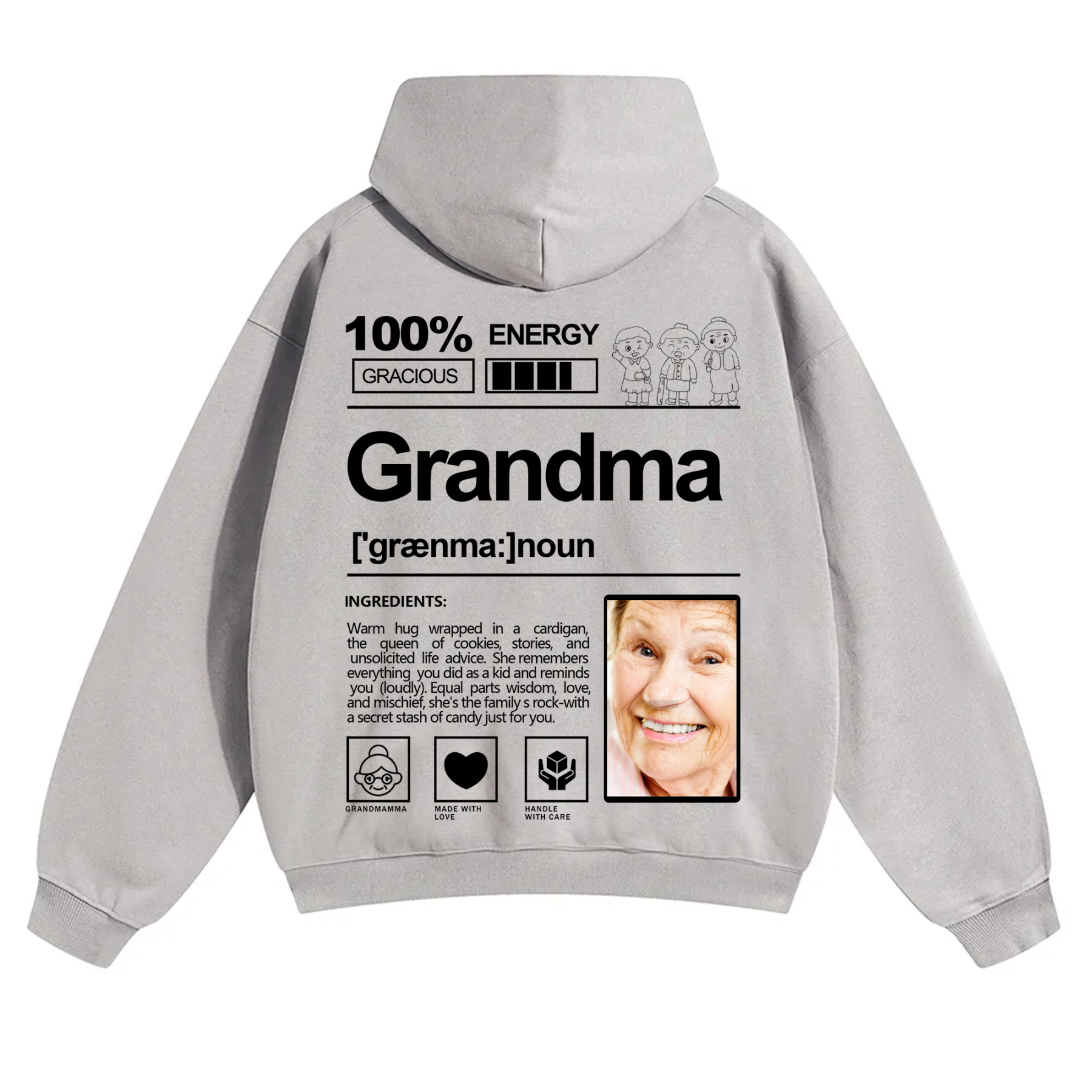 Addcustom Photo Grandma Solid Color Hoodie