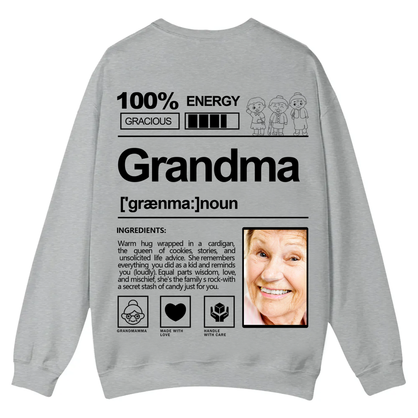 Addcustom  Photo Grandma Casual Crewneck Sweatshirt