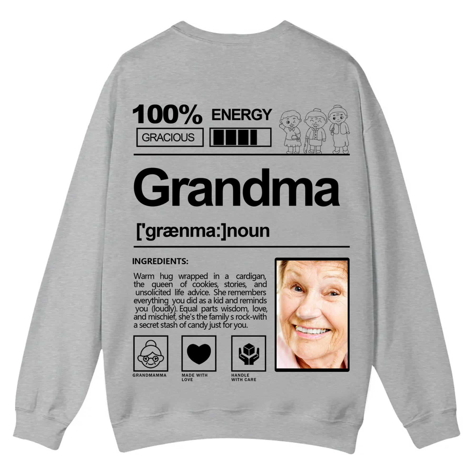 Addcustom  Photo Grandma Casual Crewneck Sweatshirt