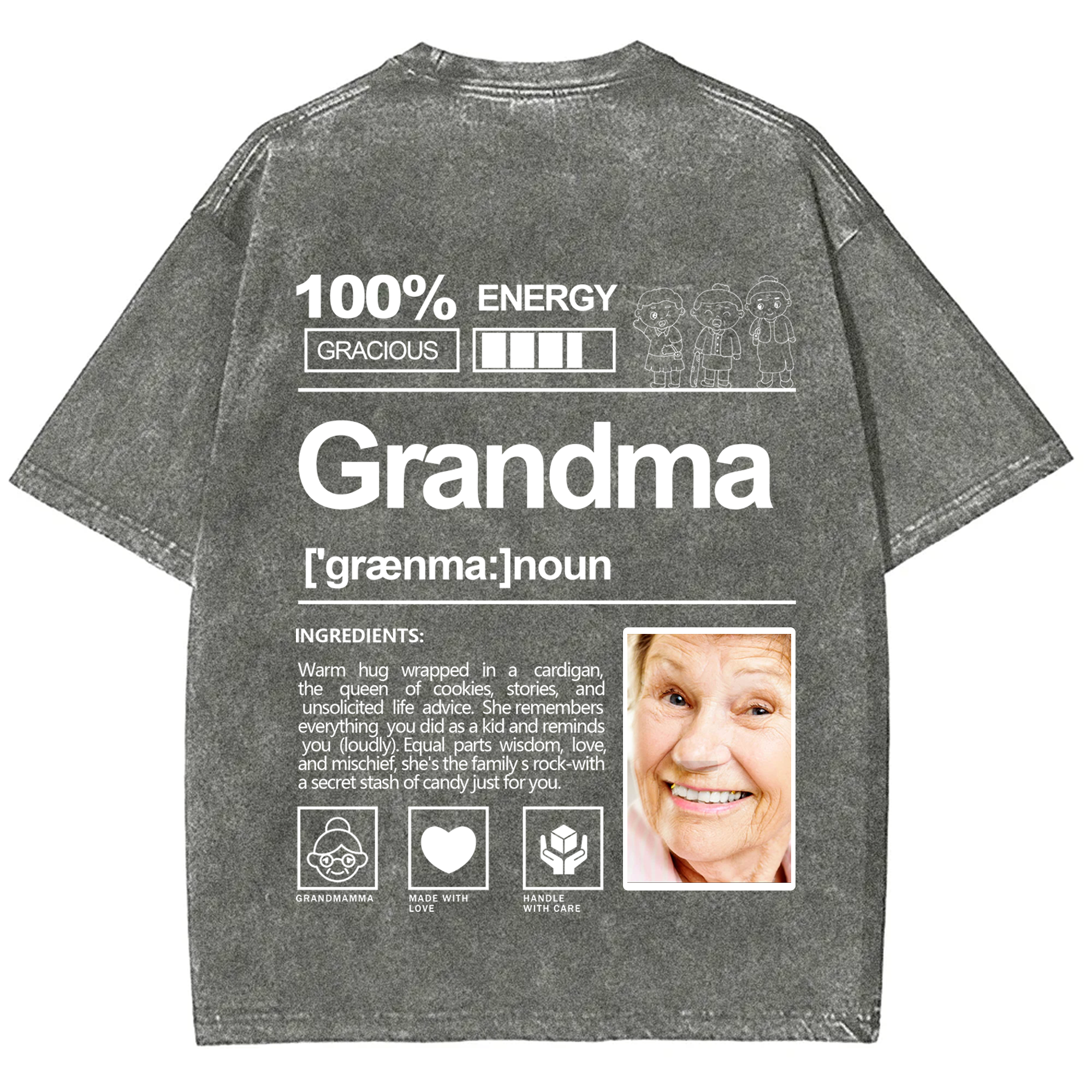 Addcustom Photo Grandma Washed T-Shirt